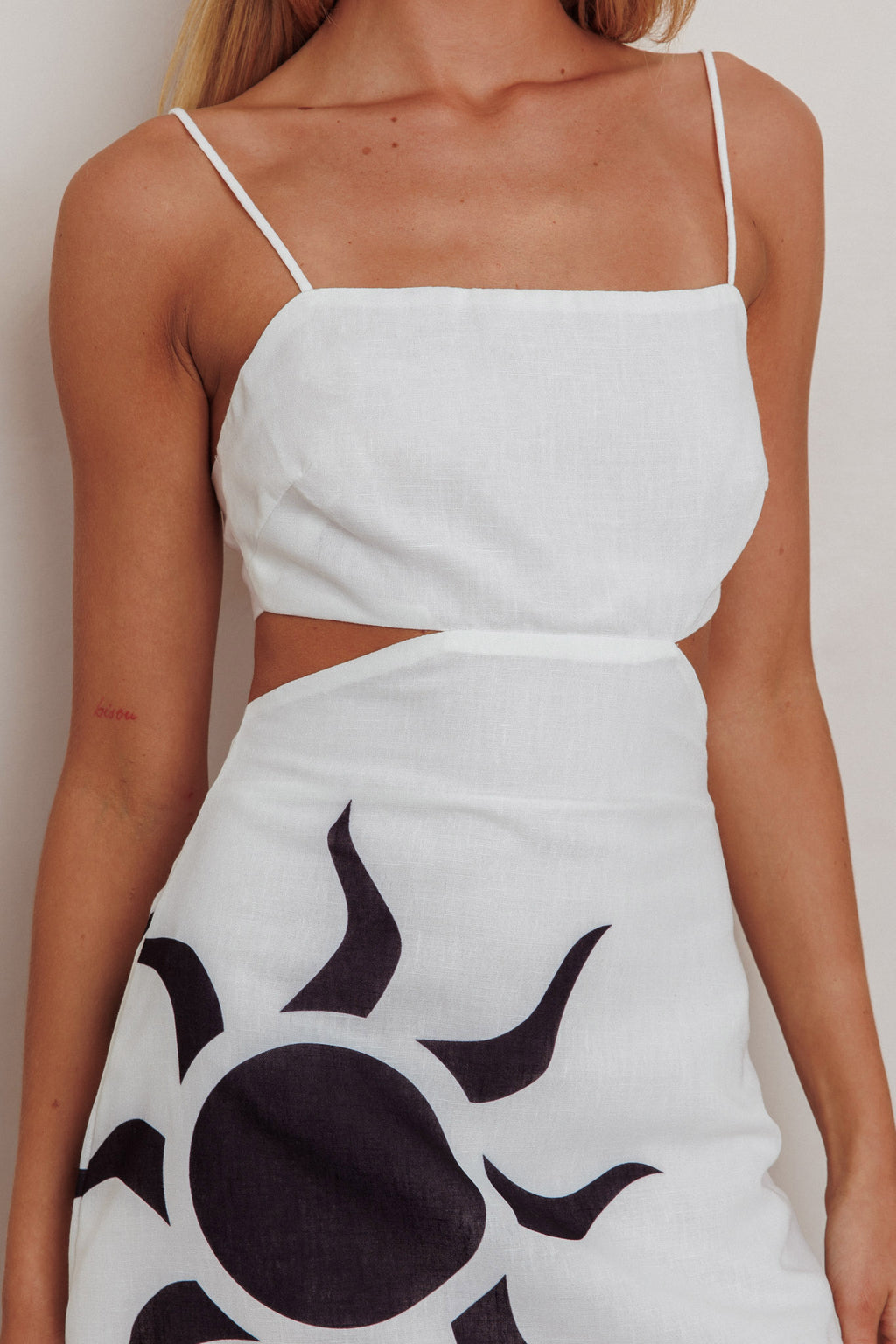Jellina Tied Back Mini Dress Sun White by Selfie Leslie Australia