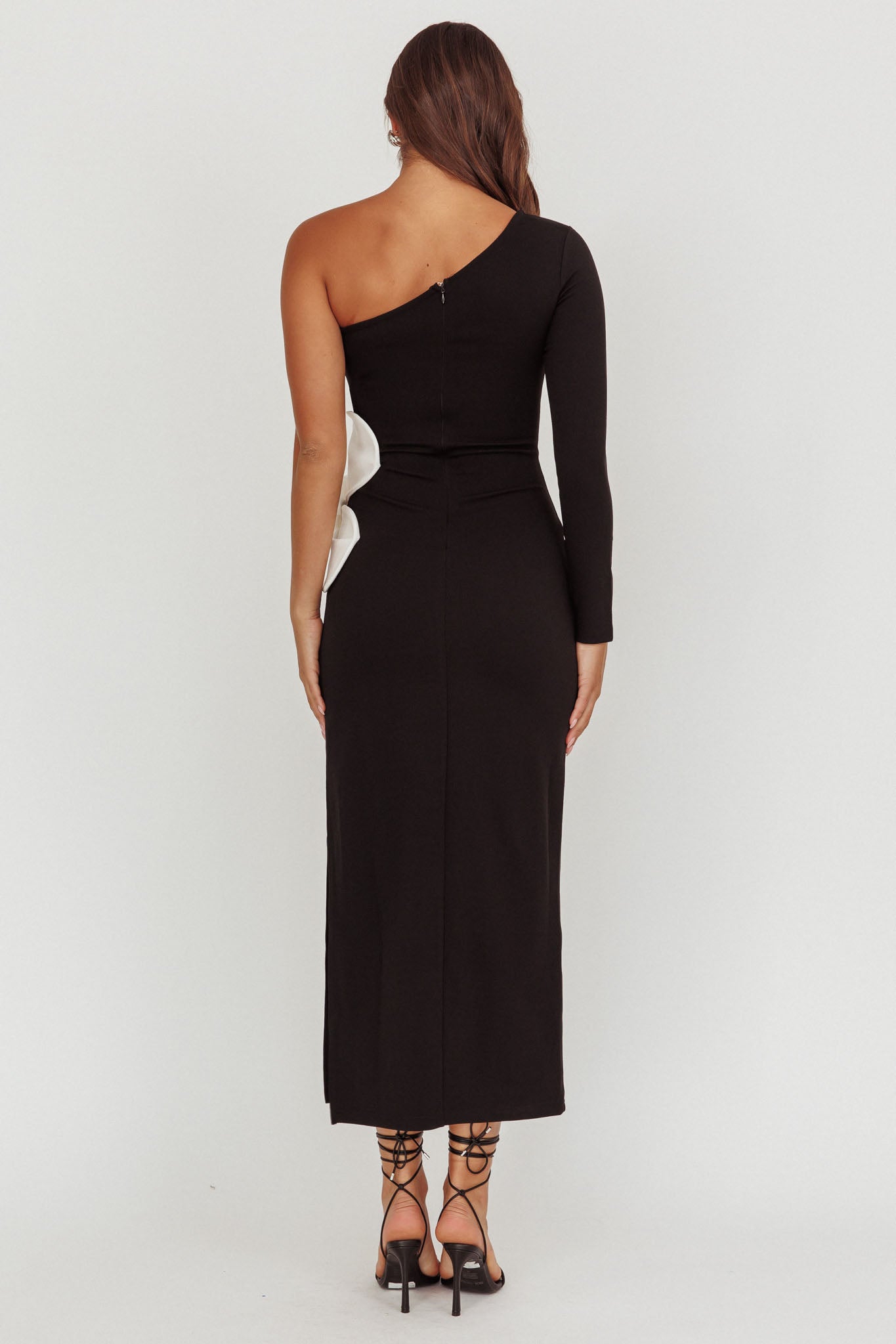 No Competition One-Shoulder Oversized Flower Maxi Dress Black by Selfie Leslie Australia