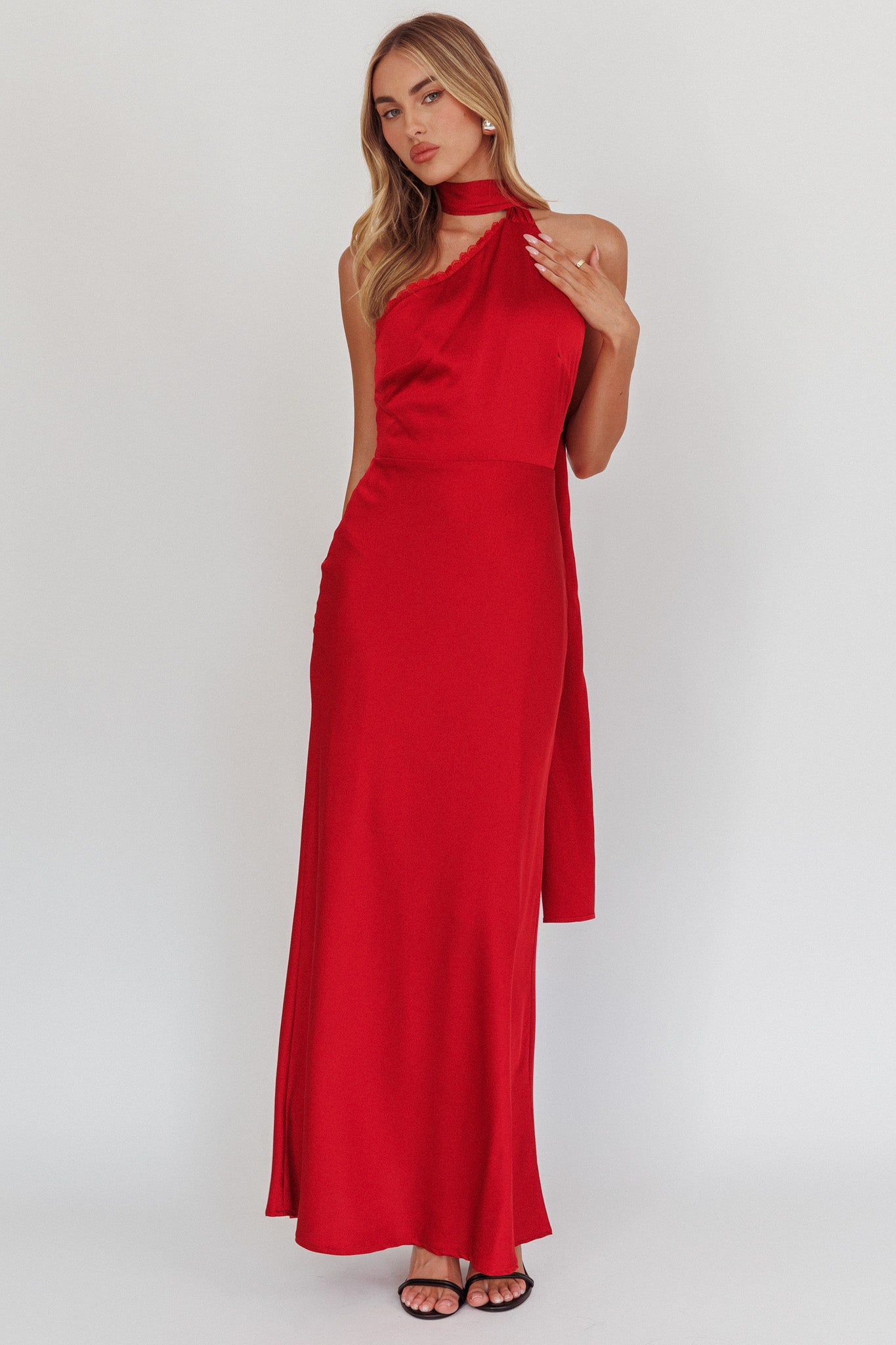 Adora One-Shoulder Maxi Dress Red by Selfie Leslie Australia