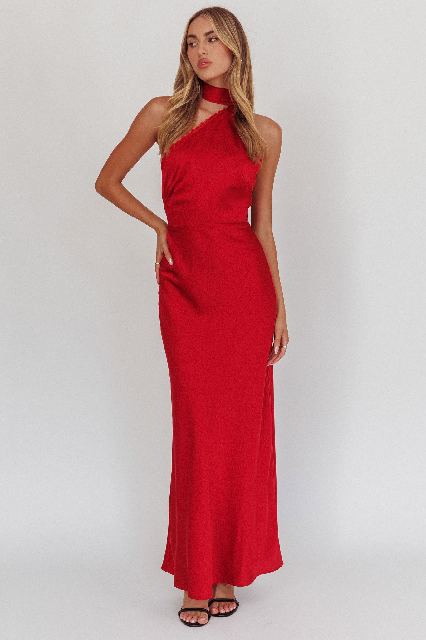 Adora One-Shoulder Maxi Dress Red by Selfie Leslie Australia