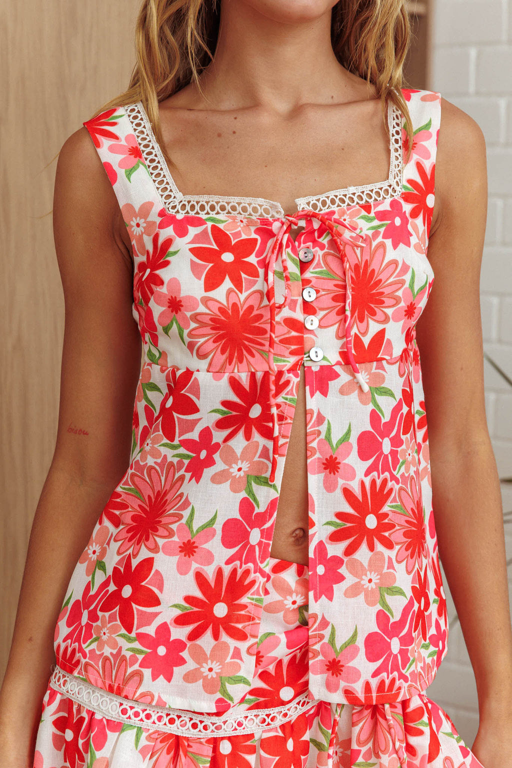Always Together Button Bust Top Floral Pink by Selfie Leslie Australia