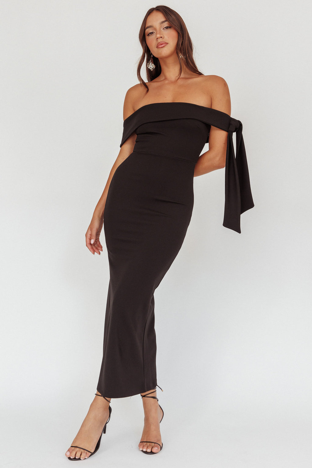 Aurora Sky Off-Shoulder Tie Maxi Dress Black by Selfie Leslie Australia