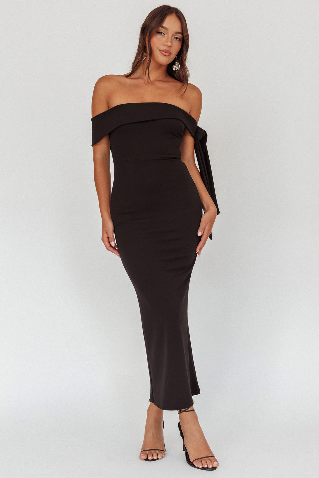 Aurora Sky Off-Shoulder Tie Maxi Dress Black by Selfie Leslie Australia