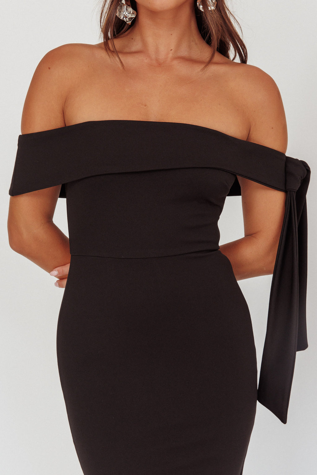Aurora Sky Off-Shoulder Tie Maxi Dress Black by Selfie Leslie Australia