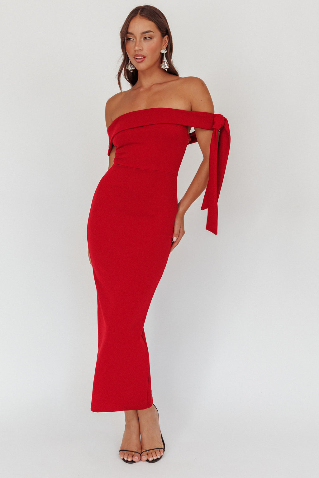 Aurora Sky Off-Shoulder Tie Maxi Dress Cherry by Selfie Leslie Australia