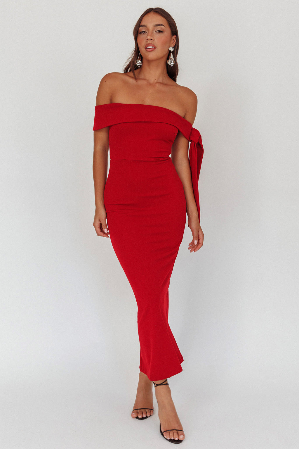 Aurora Sky Off-Shoulder Tie Maxi Dress Cherry by Selfie Leslie Australia
