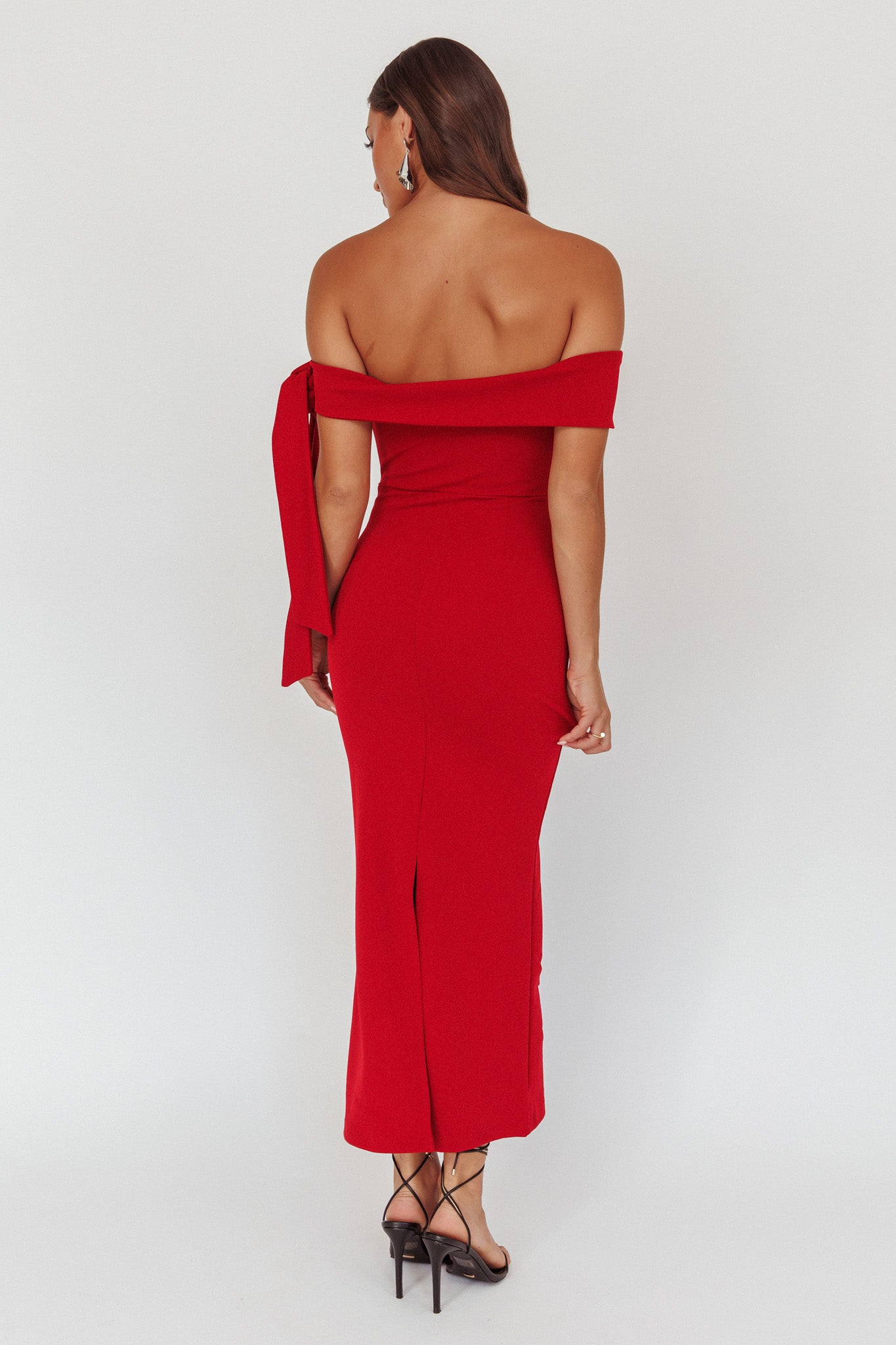 Aurora Sky Off-Shoulder Tie Maxi Dress Cherry by Selfie Leslie Australia