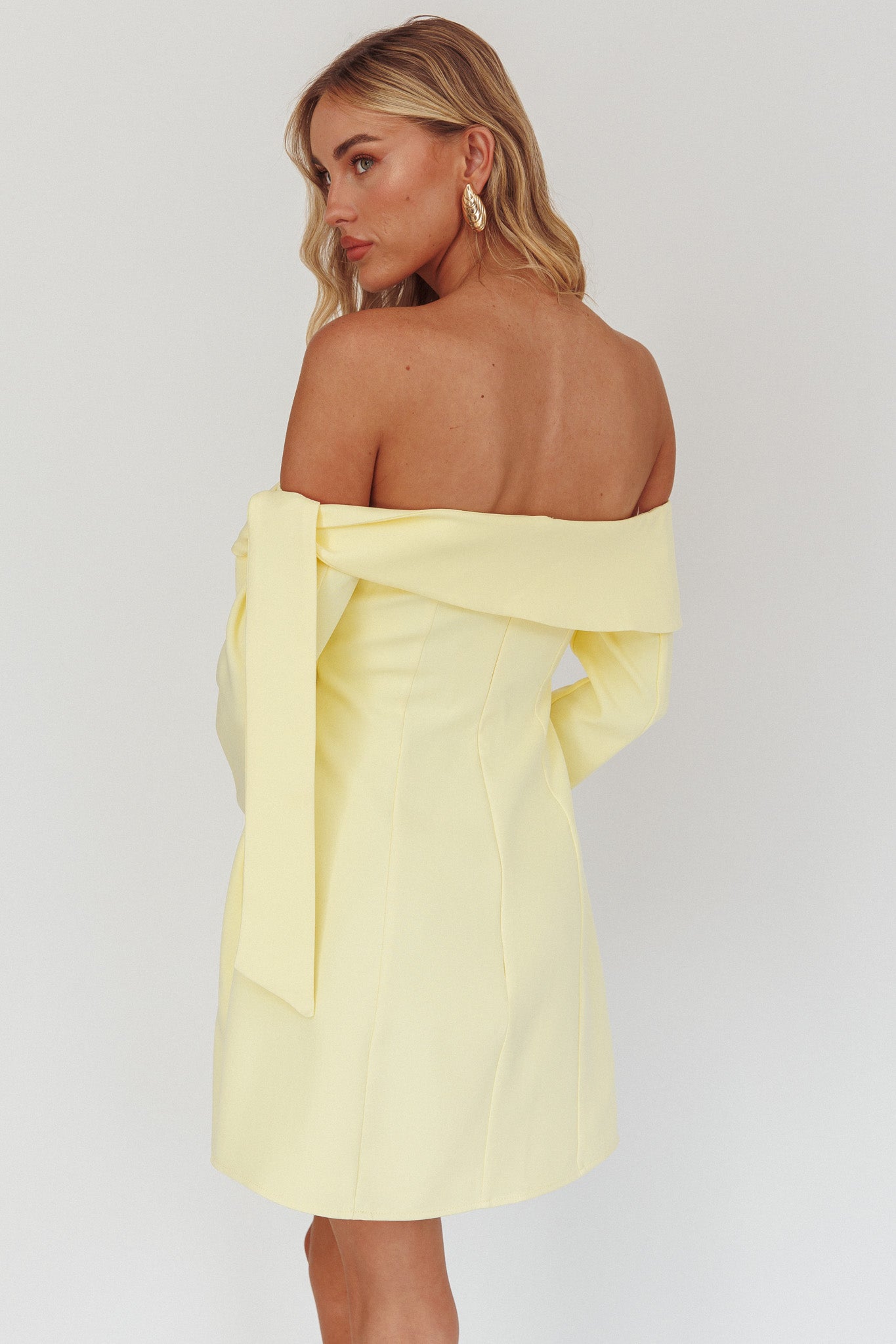 Aurora Sky Off-Shoulder Tie Mini Dress Lemon by Selfie Leslie Australia