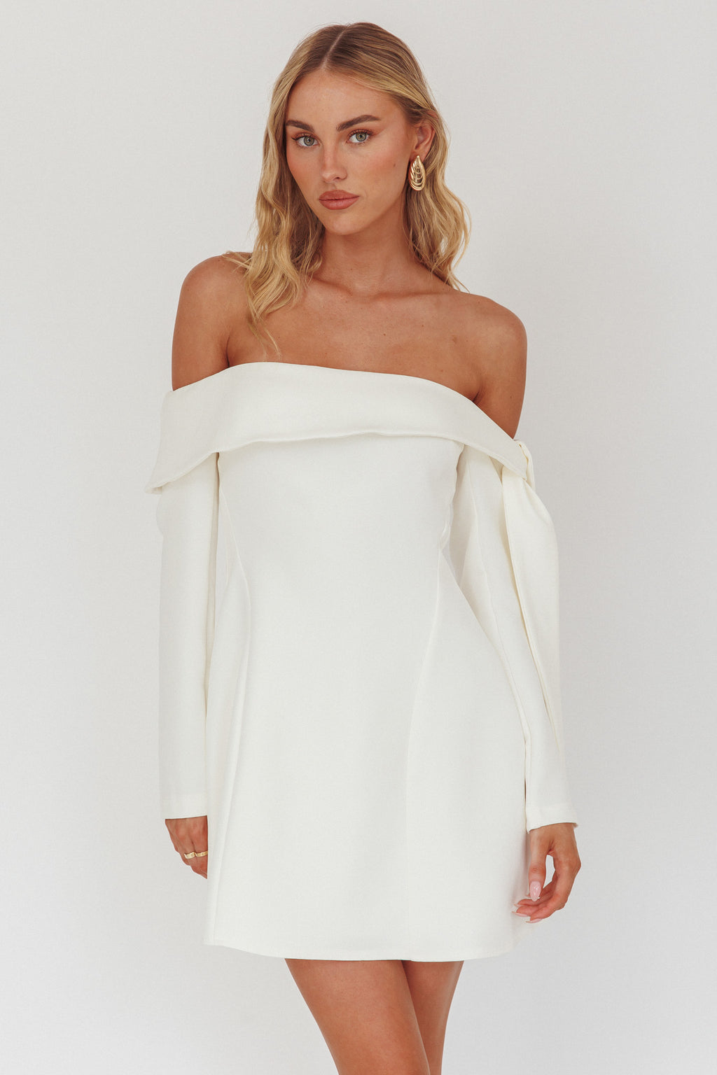 Aurora Sky Off-Shoulder Tie Mini Dress White by Selfie Leslie Australia