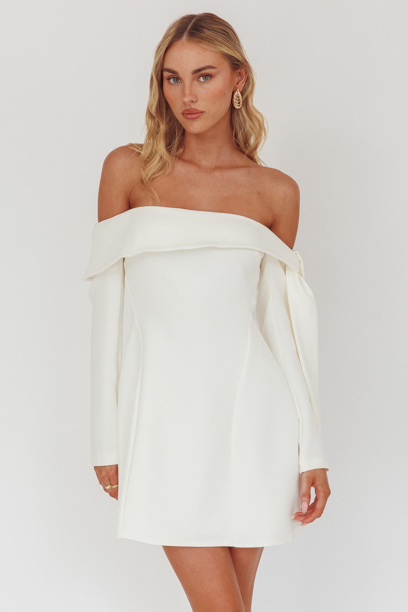 Aurora Sky Off-Shoulder Tie Mini Dress White by Selfie Leslie Australia