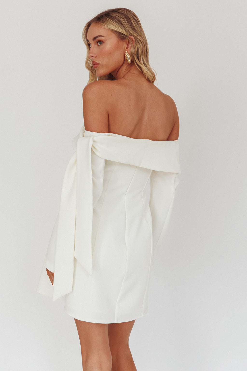 Aurora Sky Off-Shoulder Tie Mini Dress White by Selfie Leslie Australia