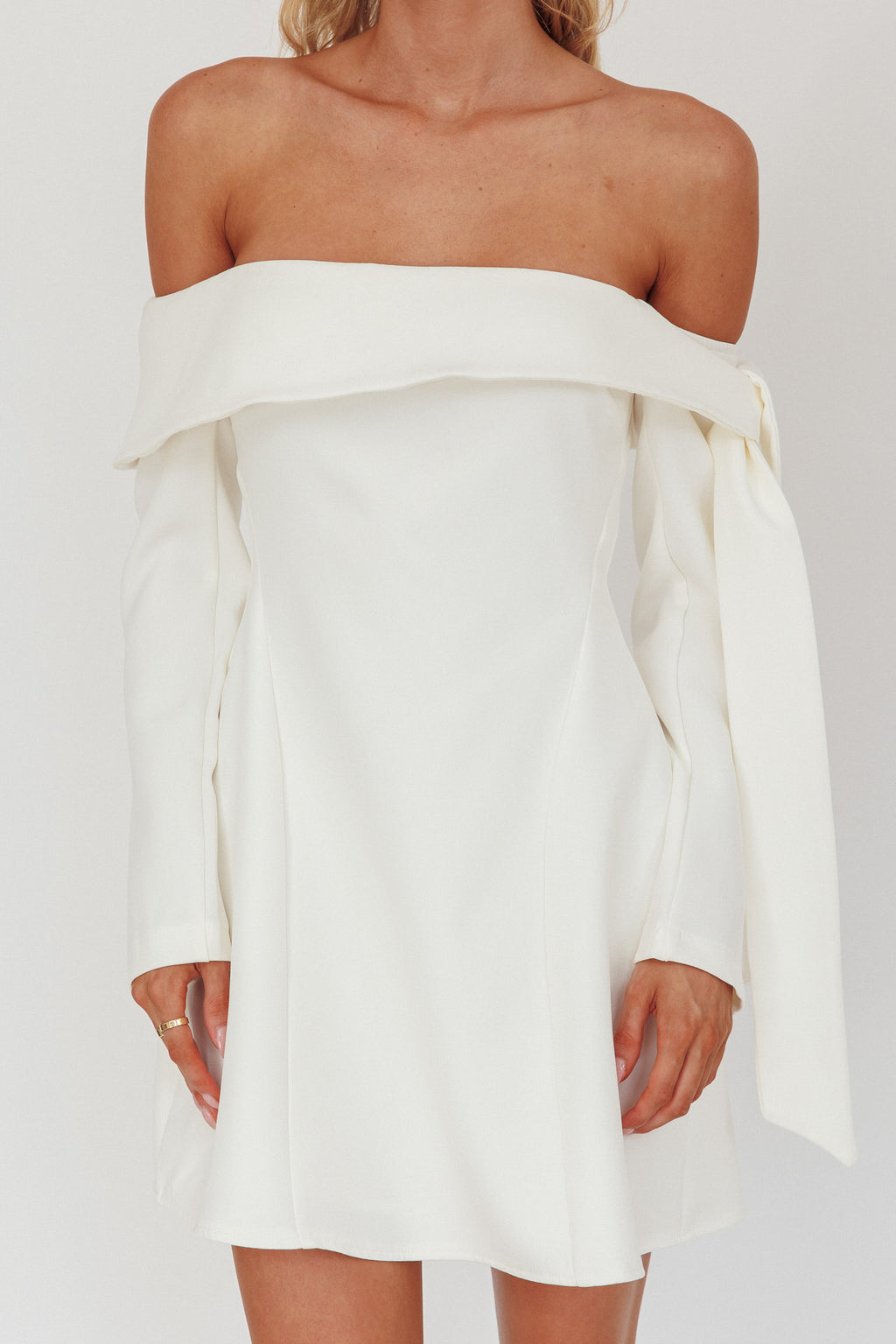 Aurora Sky Off-Shoulder Tie Mini Dress White by Selfie Leslie Australia