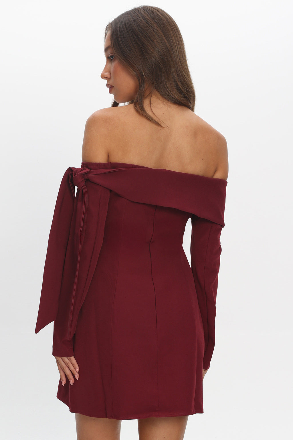 Aurora Sky Off-Shoulder Tie Mini Dress Wine by Selfie Leslie Australia