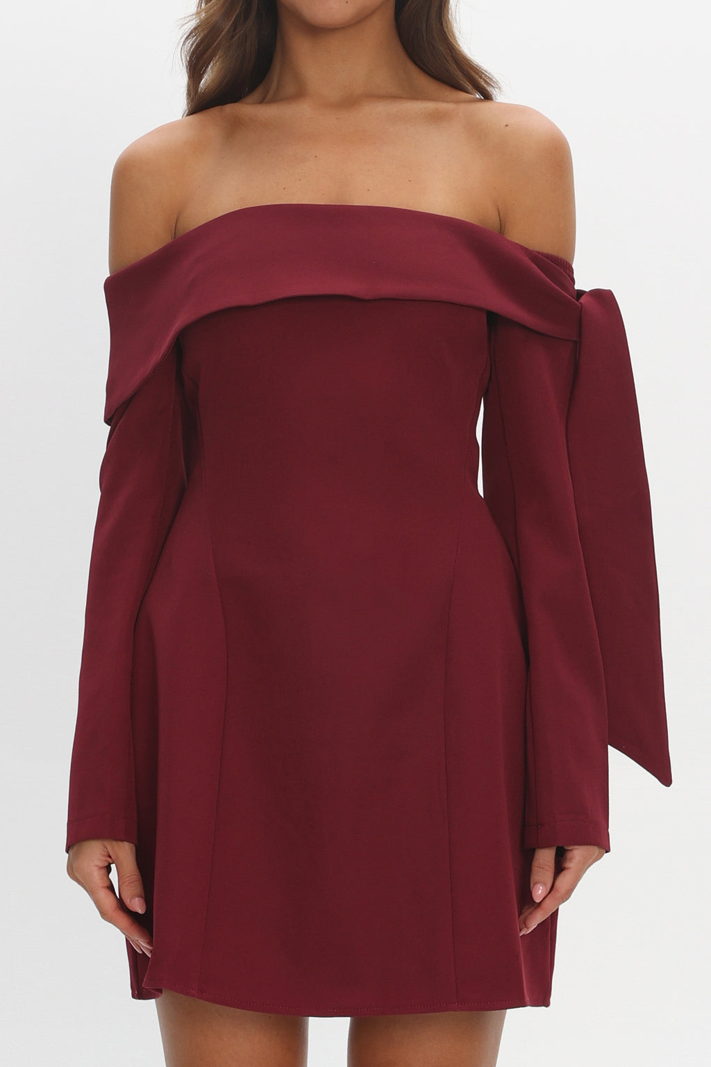Aurora Sky Off-Shoulder Tie Mini Dress Wine by Selfie Leslie Australia