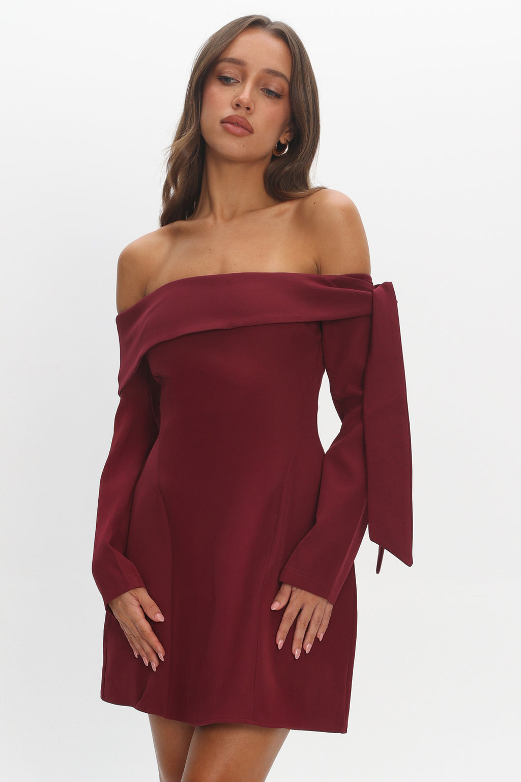 Aurora Sky Off-Shoulder Tie Mini Dress Wine by Selfie Leslie Australia