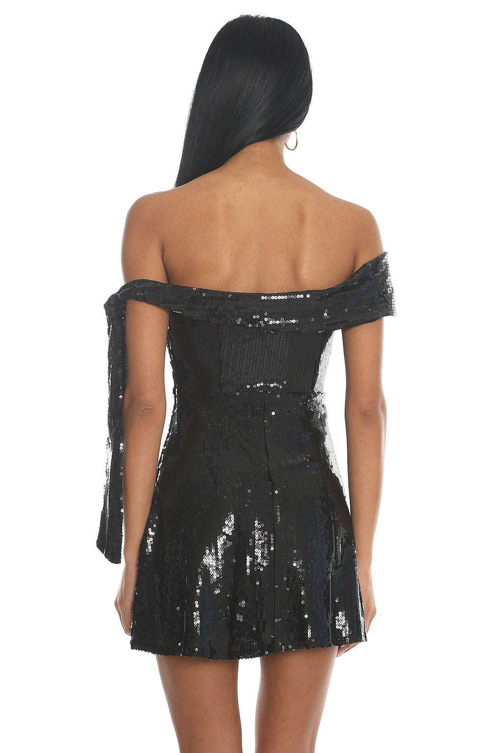 Aurora Sky Off-Shoulder Tie Mini Dress Sequin Black by Selfie Leslie Australia