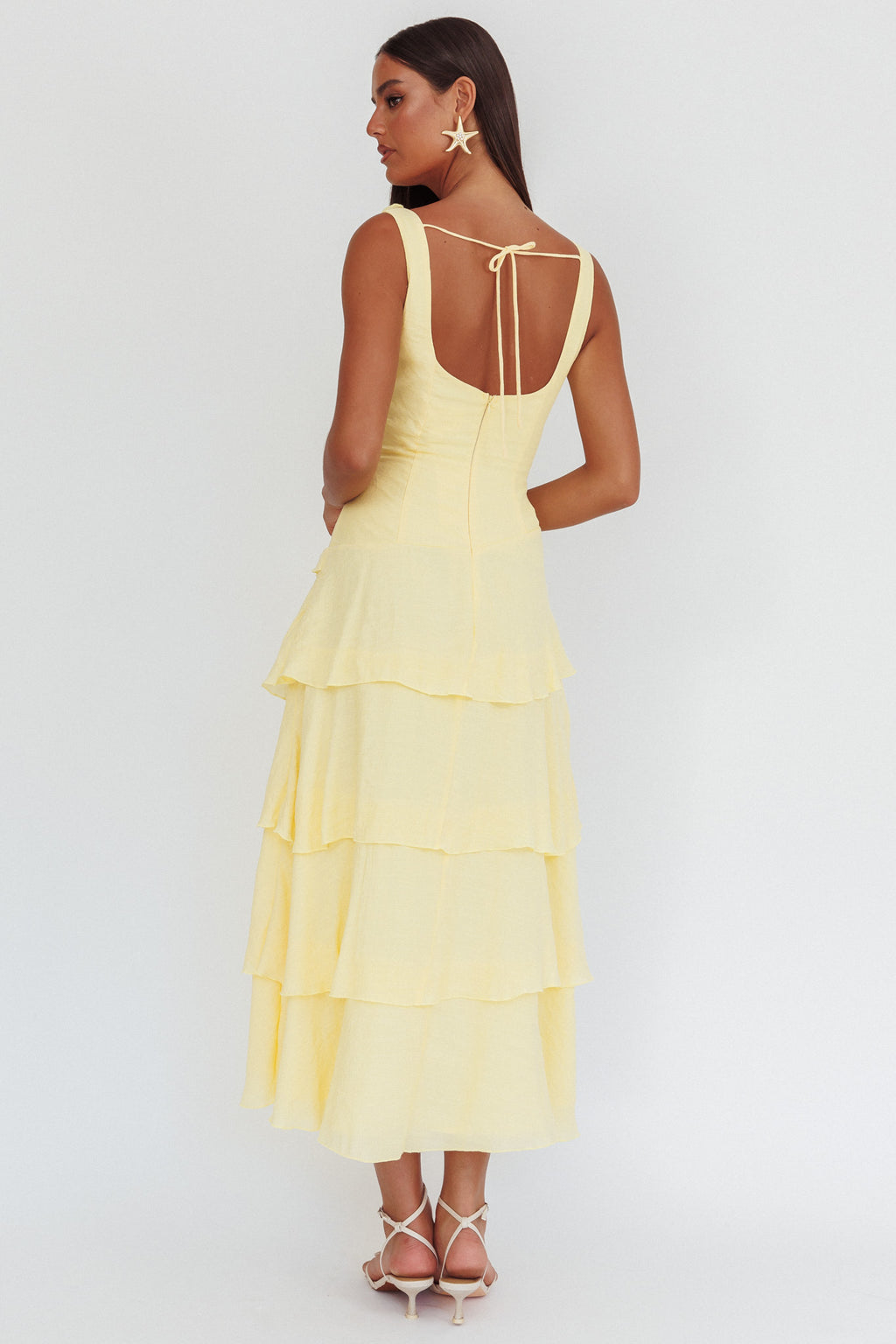 Khlara V-Neck Frill Trim Maxi Dress Butter by Selfie Leslie Australia