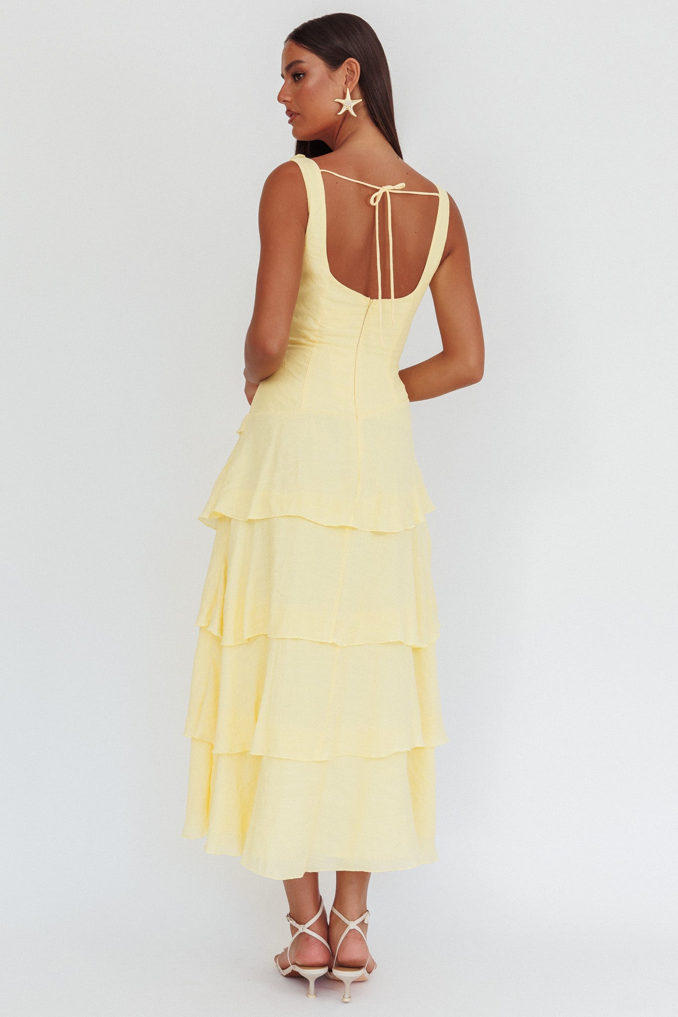 Khlara V-Neck Frill Trim Maxi Dress Butter by Selfie Leslie Australia
