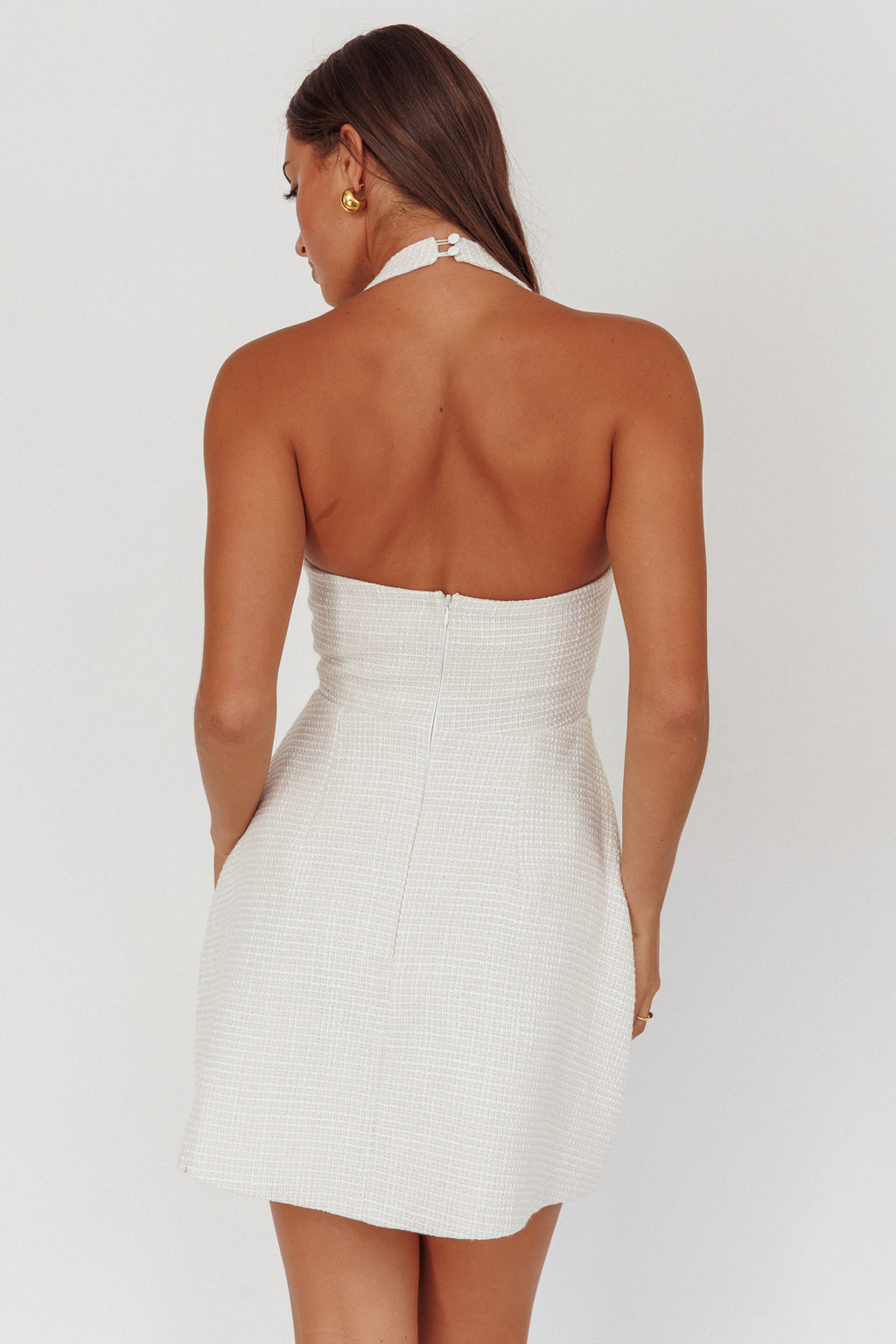 Hendrix Halterneck A-Line Mini Dress Cream by Selfie Leslie Australia