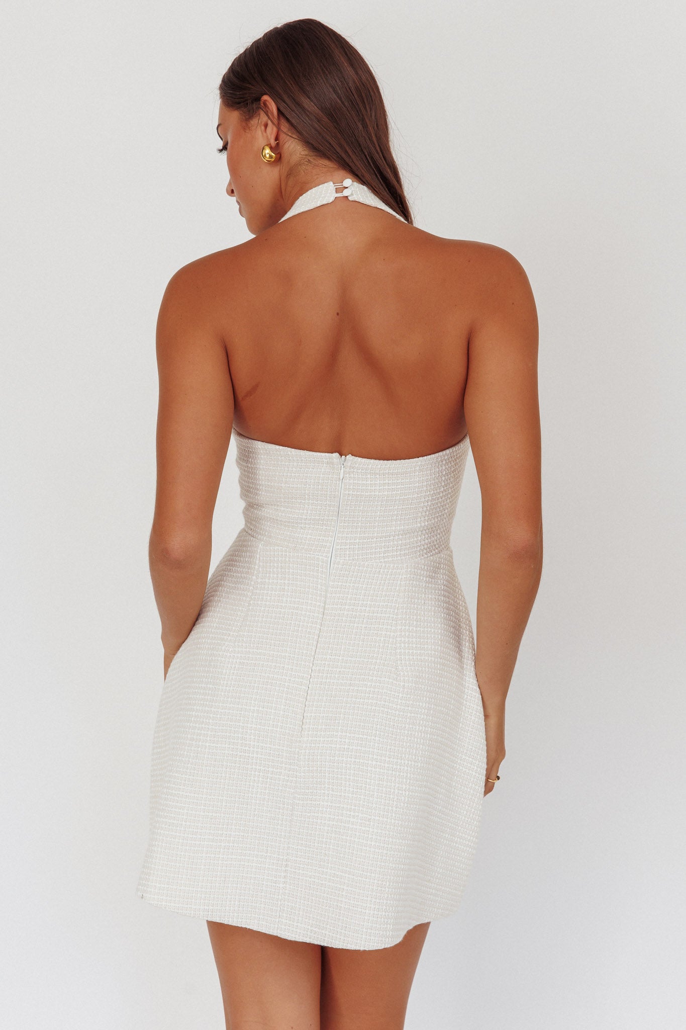 Hendrix Halterneck A-Line Mini Dress Cream by Selfie Leslie Australia