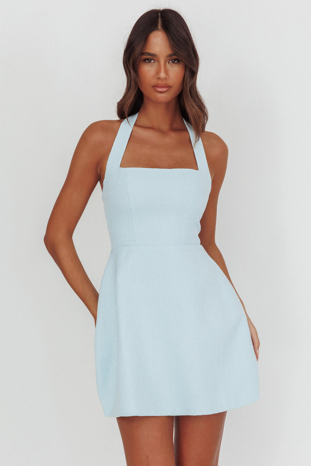 Hendrix Halterneck A-Line Mini Dress Blue by Selfie Leslie Australia