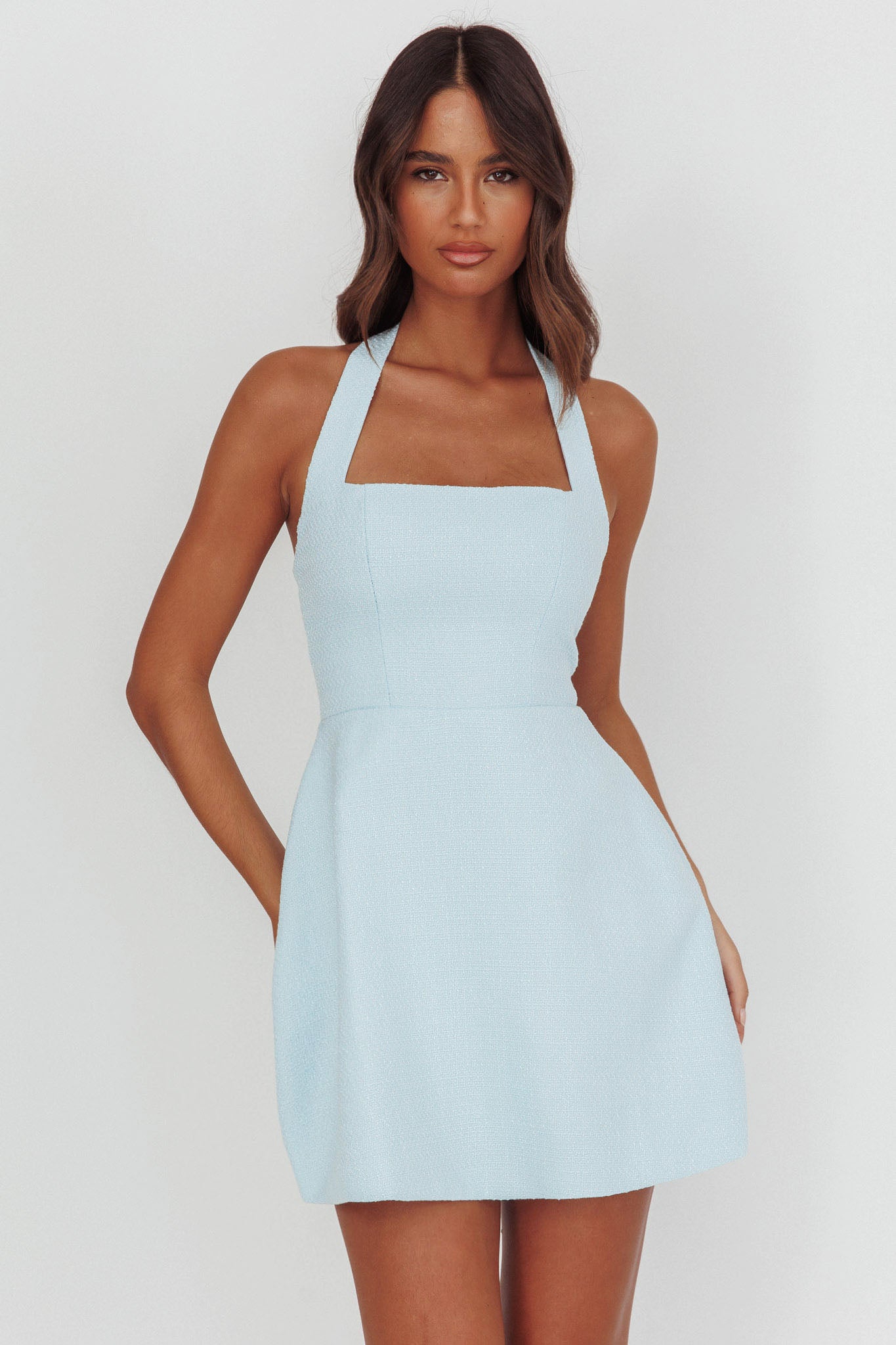 Hendrix Halterneck A-Line Mini Dress Blue by Selfie Leslie Australia