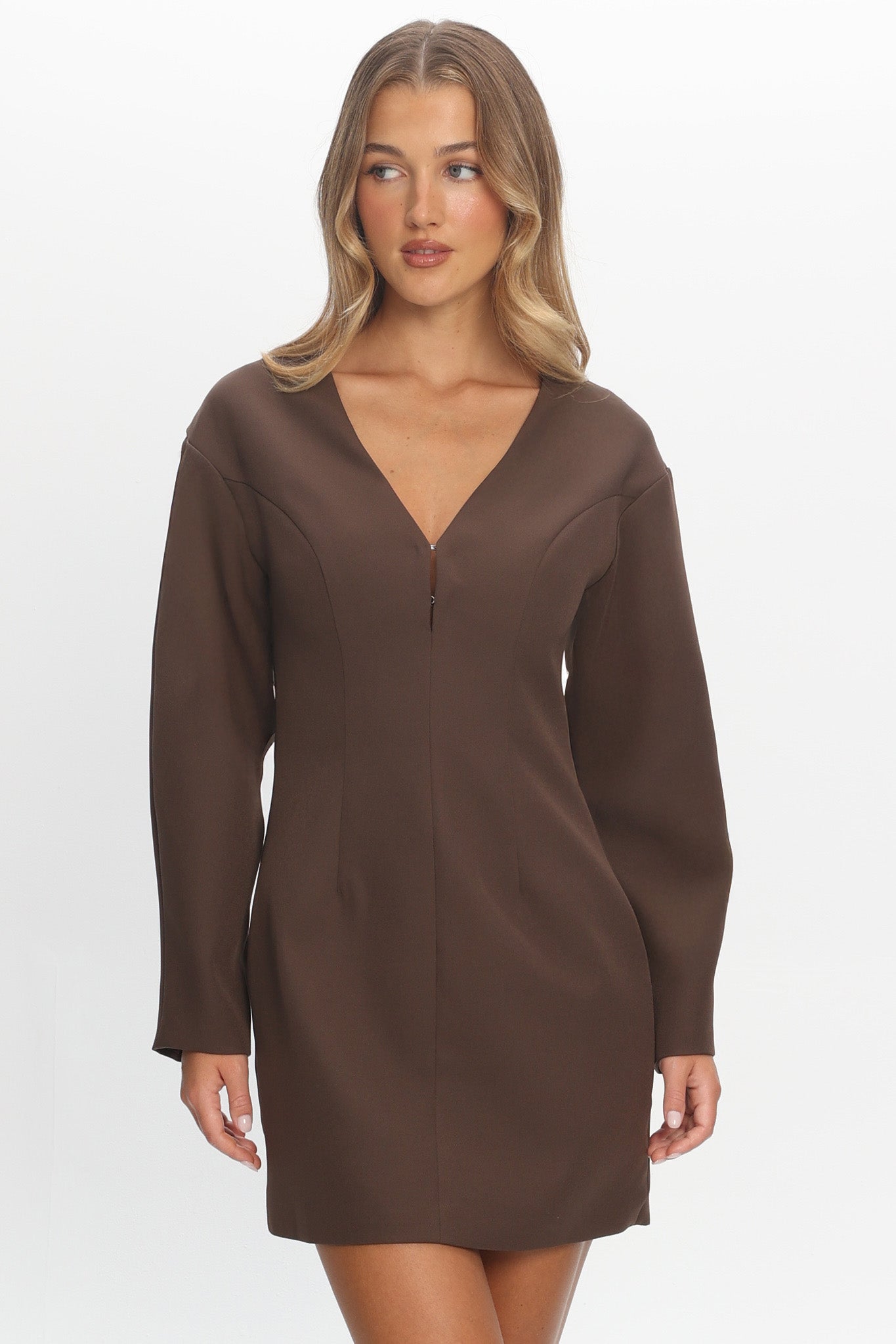 Hendrix Long Sleeve Mini Dress Chocolate by Selfie Leslie Australia