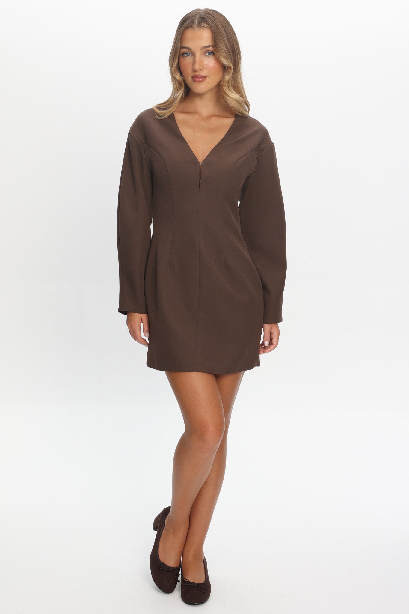 Hendrix Long Sleeve Mini Dress Chocolate by Selfie Leslie Australia