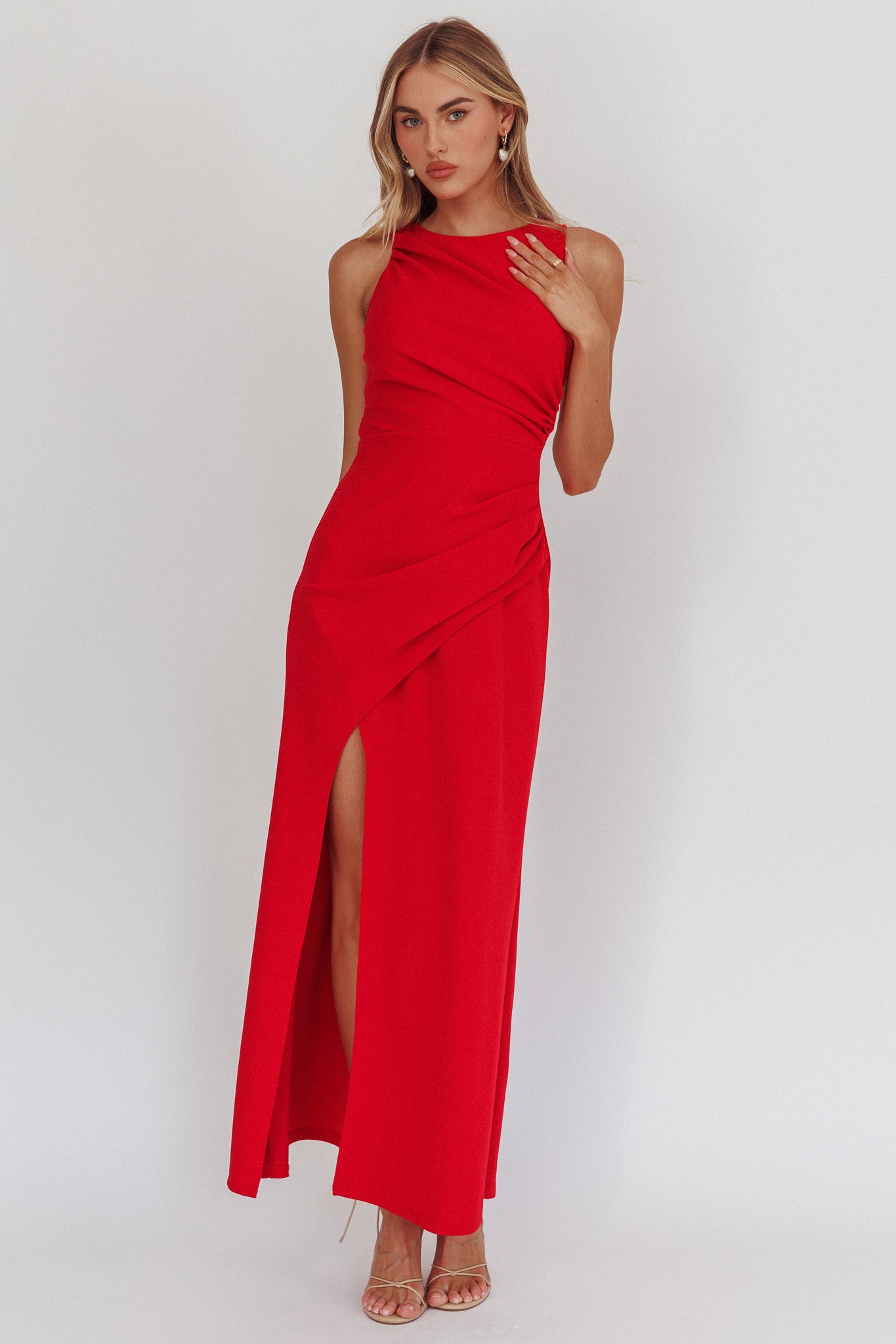 Firelights Lace-Up Back Maxi Dress Red by Selfie Leslie Australia