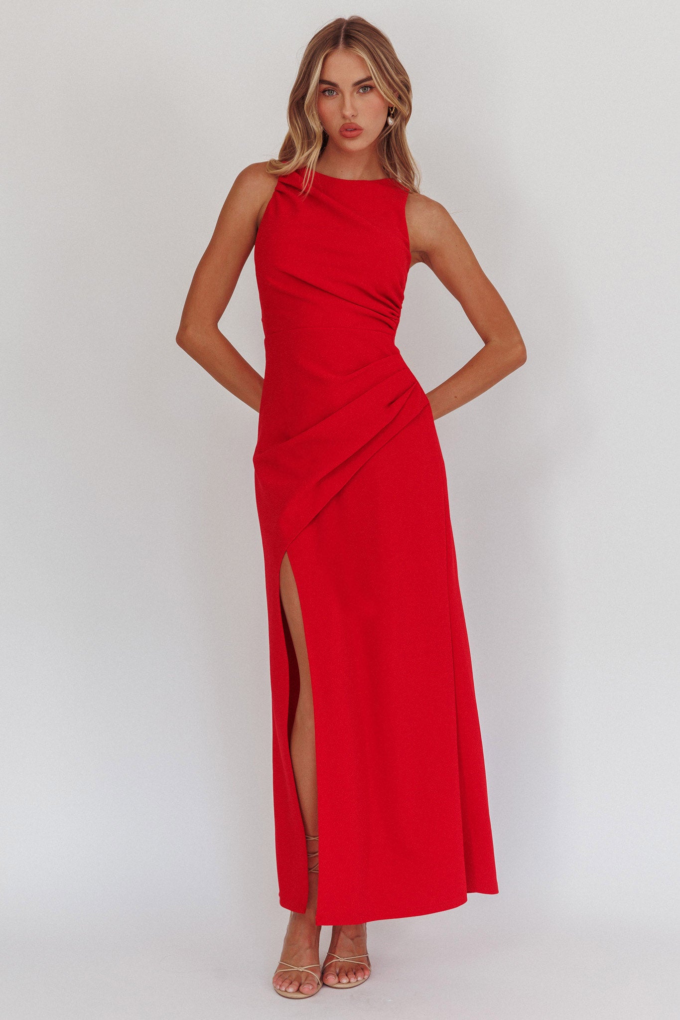 Firelights Lace-Up Back Maxi Dress Red by Selfie Leslie Australia