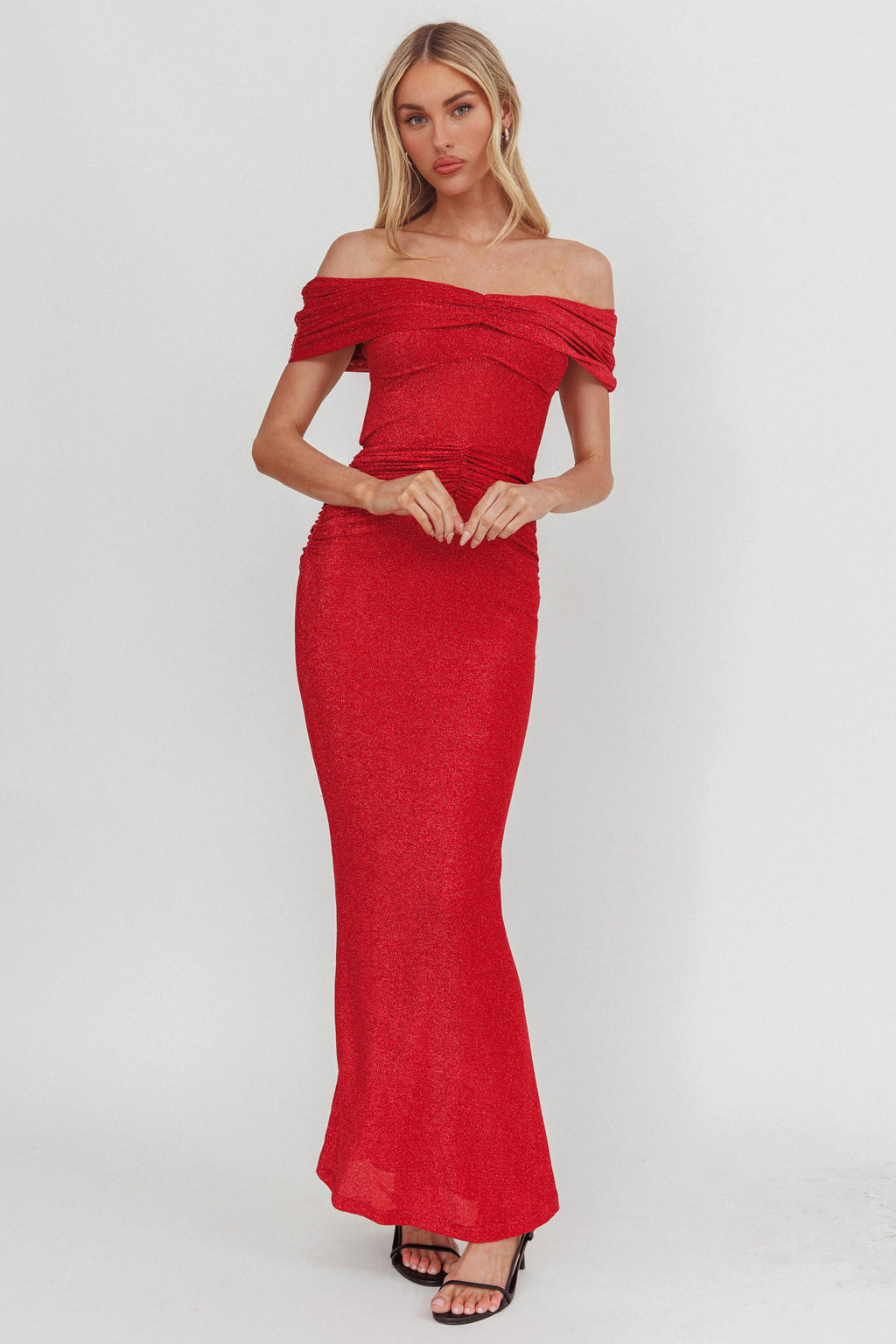Silver Moon Off-Shoulder Maxi Dress Cherry by Selfie Leslie Australia