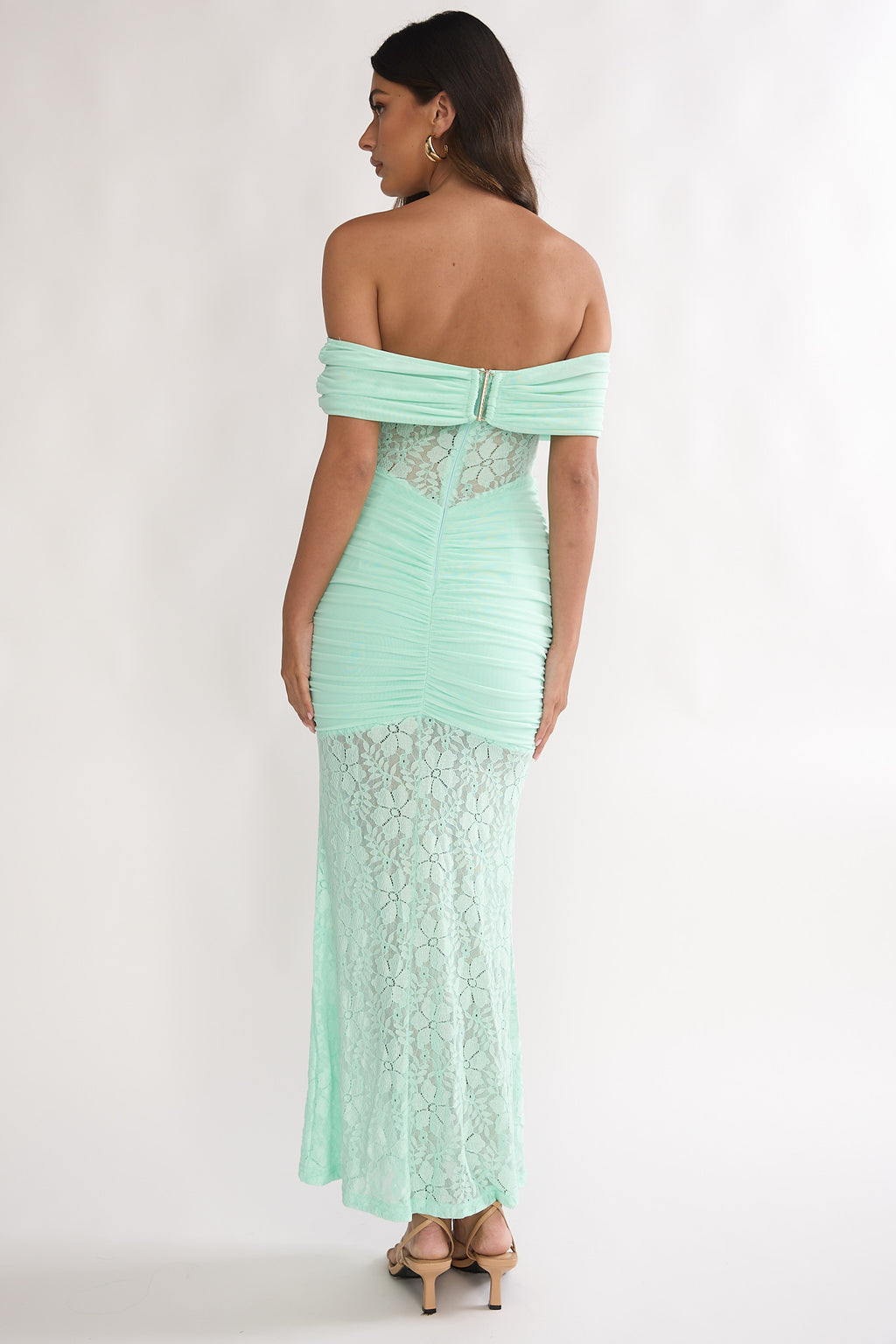 Silver Moon Off-Shoulder Maxi Dress Floral Mint by Selfie Leslie Australia