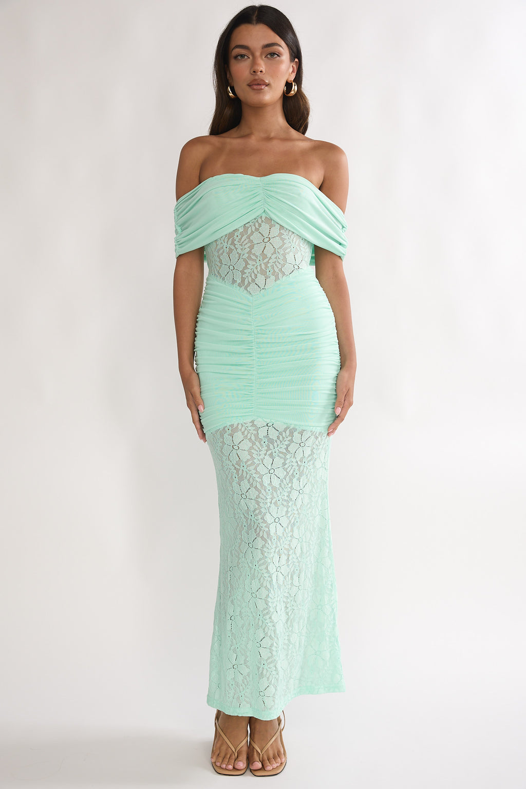 Silver Moon Off-Shoulder Maxi Dress Floral Mint by Selfie Leslie Australia
