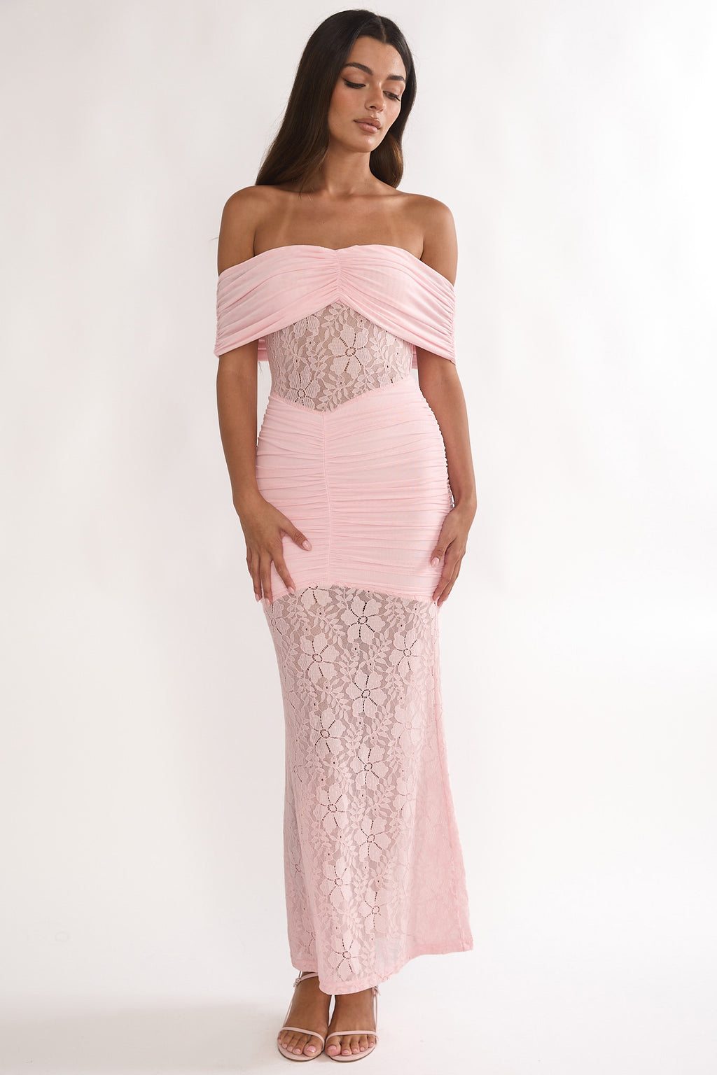 Silver Moon Off-Shoulder Maxi Dress Floral Pink by Selfie Leslie Australia