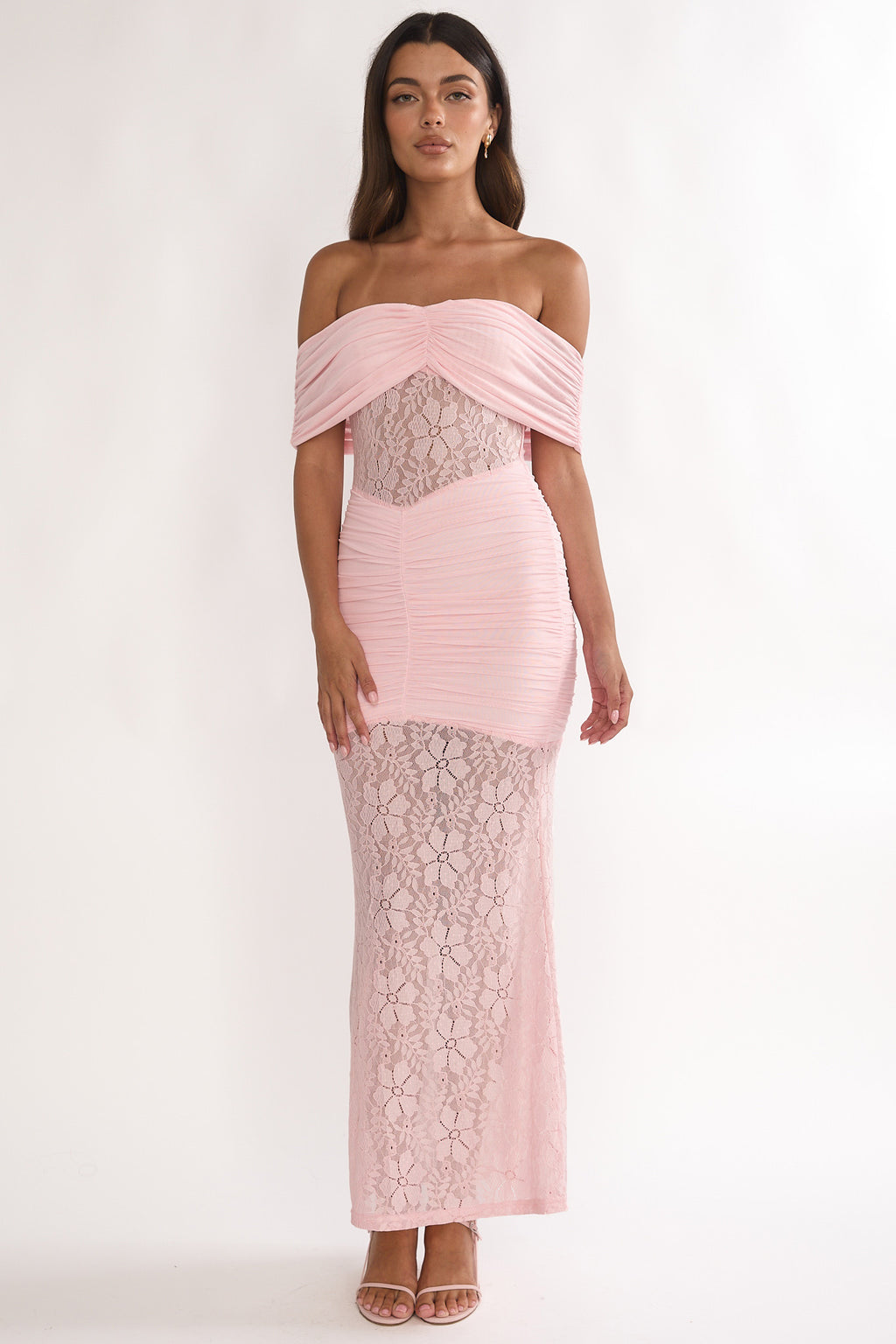 Silver Moon Off-Shoulder Maxi Dress Floral Pink by Selfie Leslie Australia