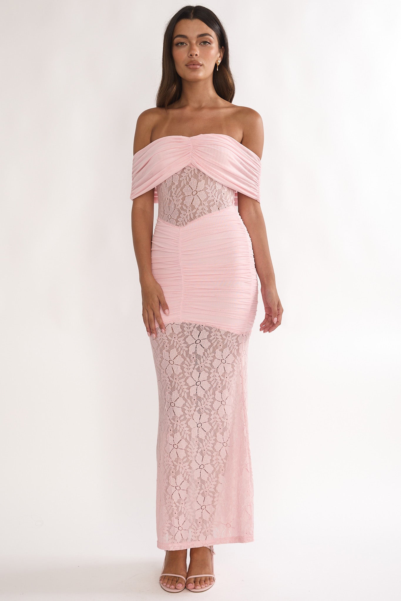 Silver Moon Off-Shoulder Maxi Dress Floral Pink by Selfie Leslie Australia