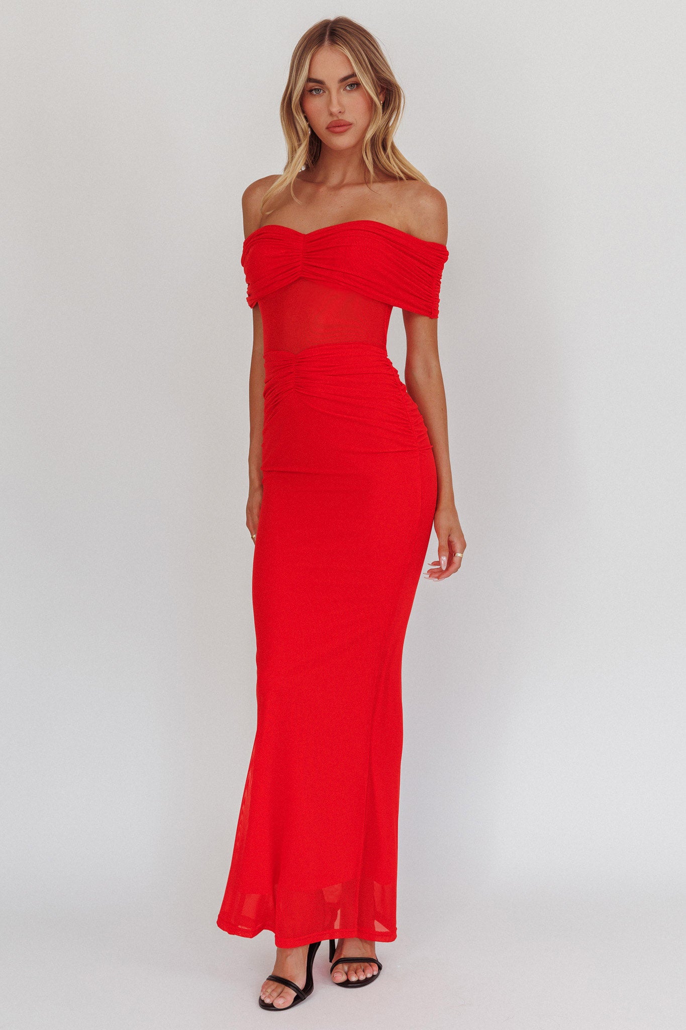 Silver Moon Off-Shoulder Maxi Dress Blood Orange by Selfie Leslie Australia