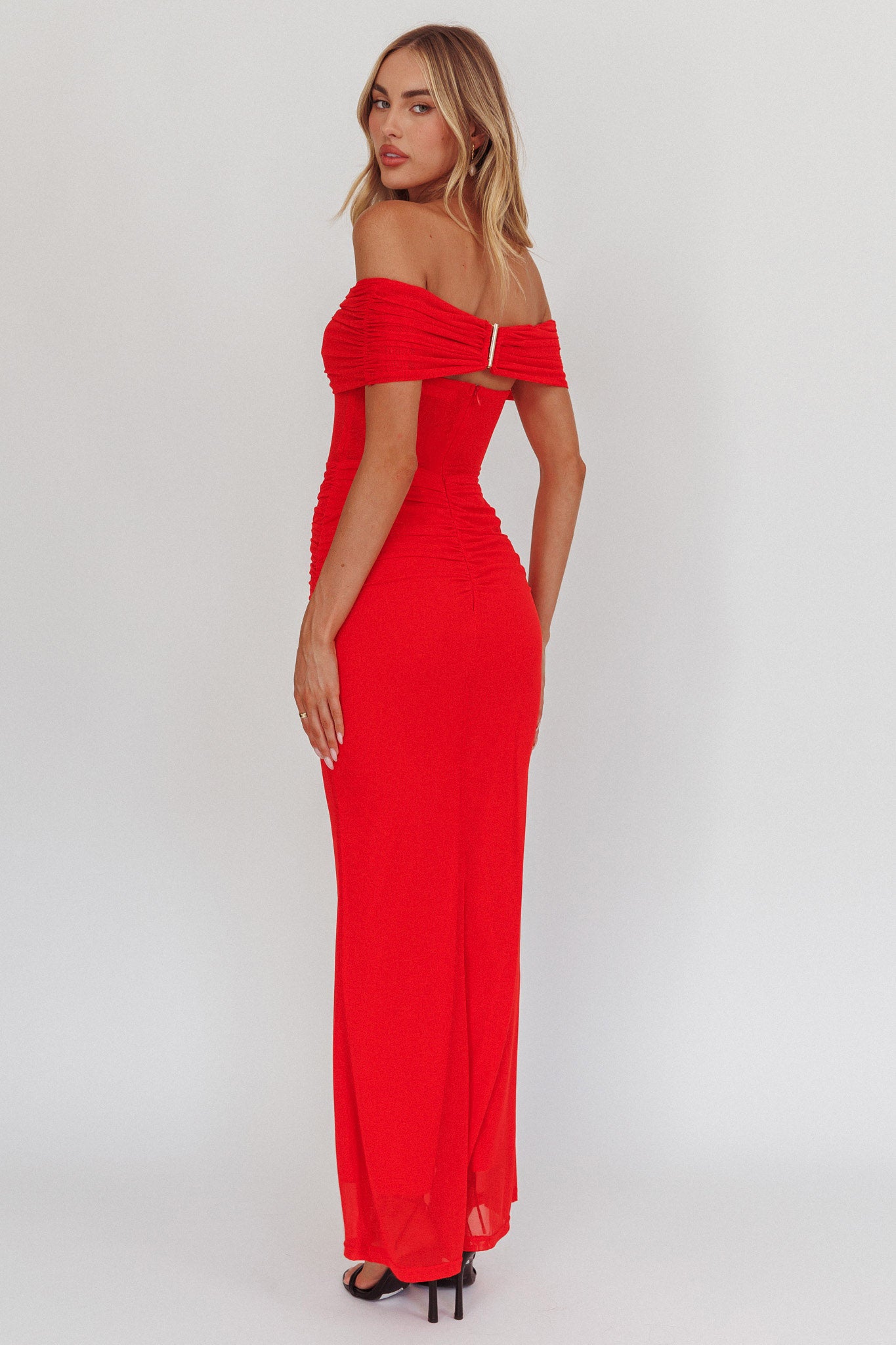 Silver Moon Off-Shoulder Maxi Dress Blood Orange by Selfie Leslie Australia