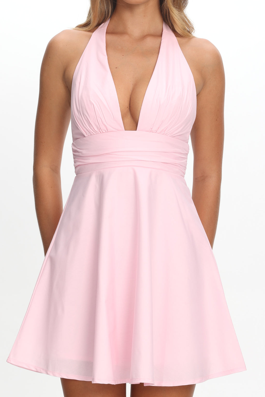 As It Was Halterneck A-Line Mini Dress Pink by Selfie Leslie Australia