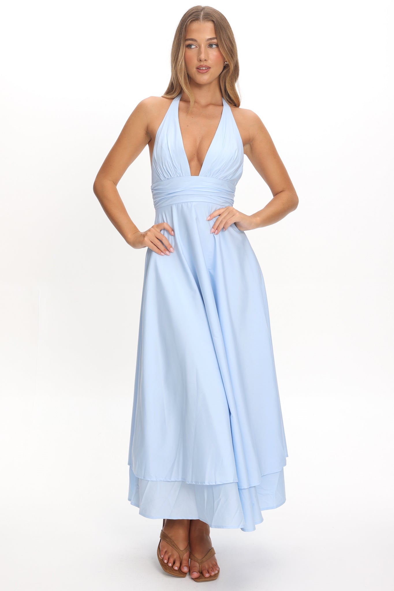 As It Was Halterneck A-Line Maxi Dress Light Blue by Selfie Leslie Australia