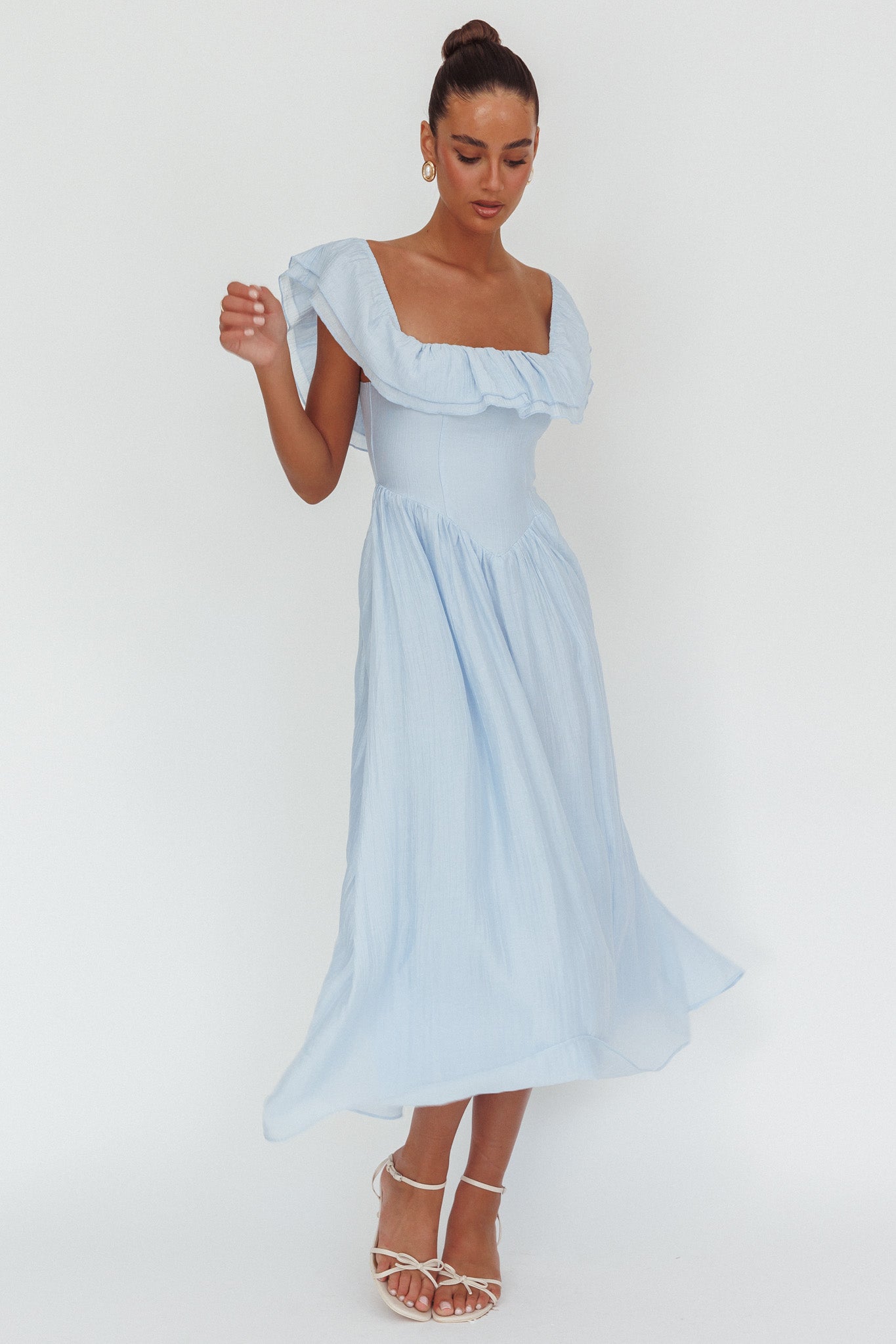 Serinah Basque Waist Off-Shoulder Maxi Dress Blue by Selfie Leslie Australia