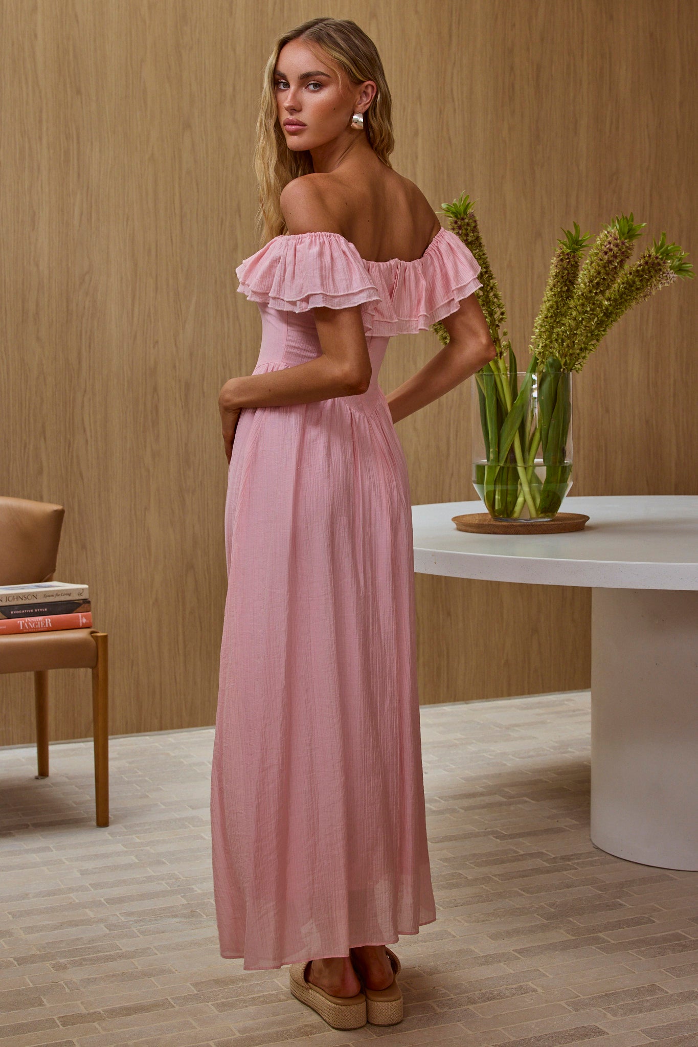 Serinah Basque Waist Off-Shoulder Maxi Dress Pink by Selfie Leslie Australia