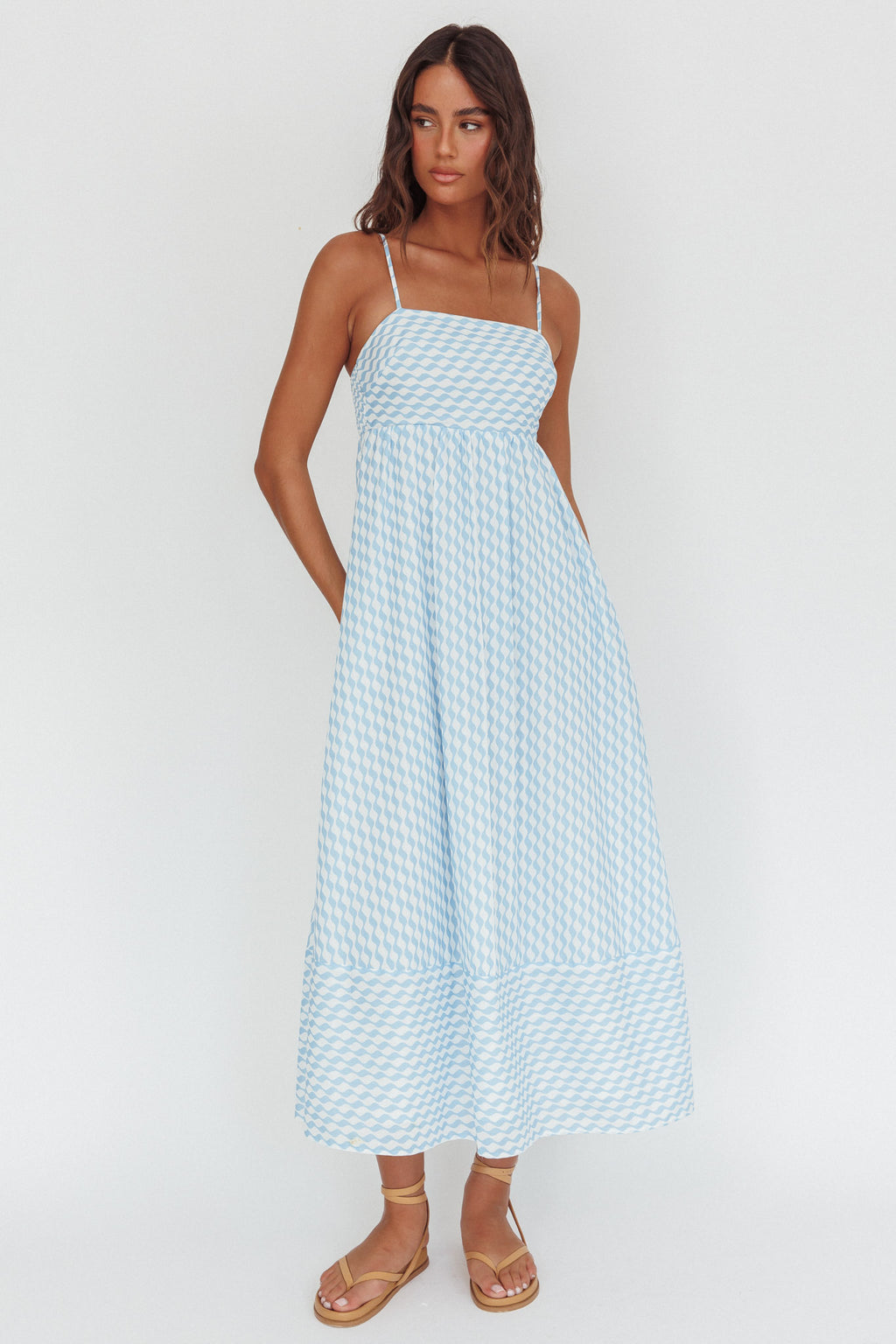 Shirley Square Neckline Maxi Dress Print Light Blue by Selfie Leslie Australia