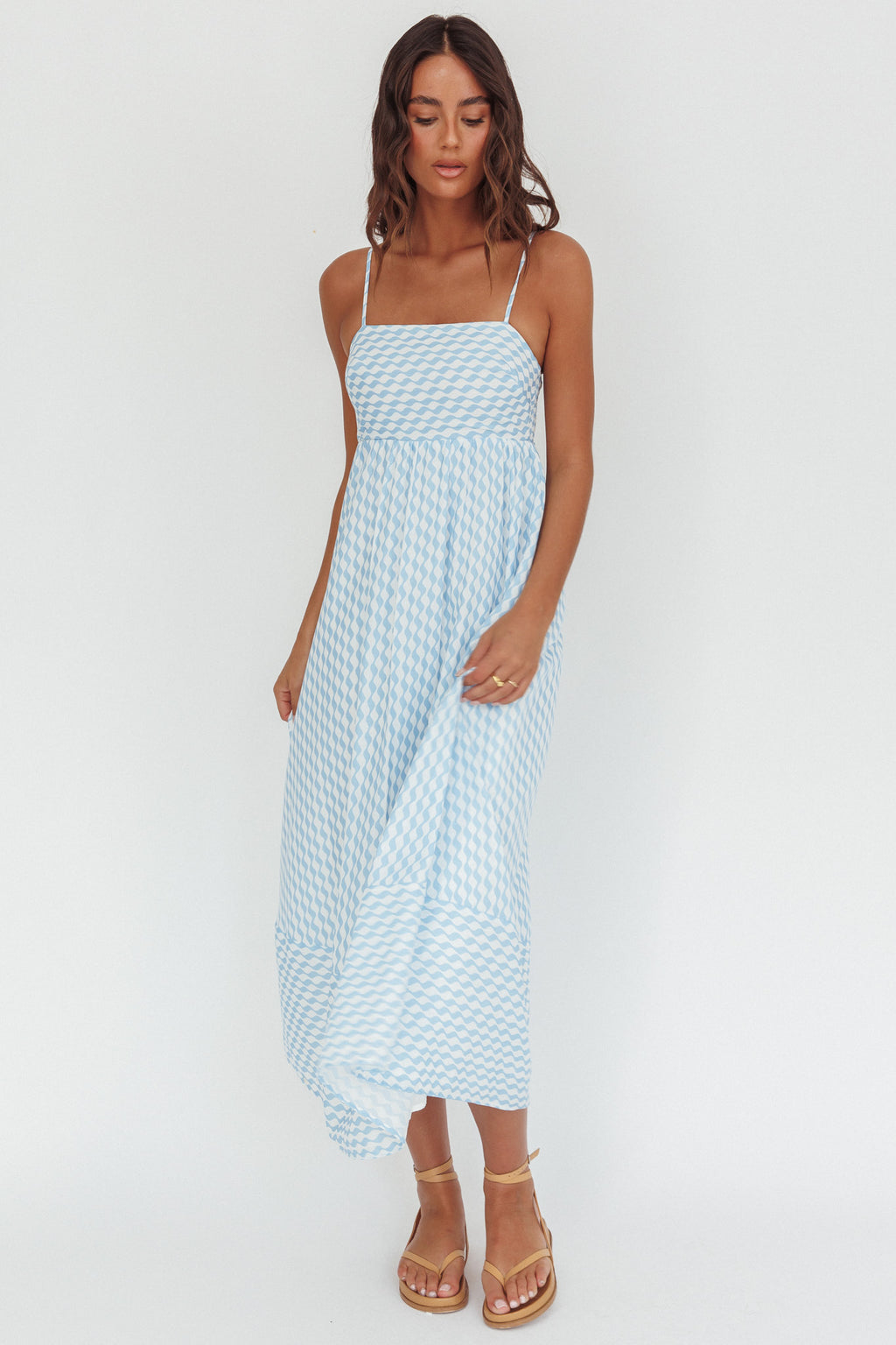 Shirley Square Neckline Maxi Dress Print Light Blue by Selfie Leslie Australia