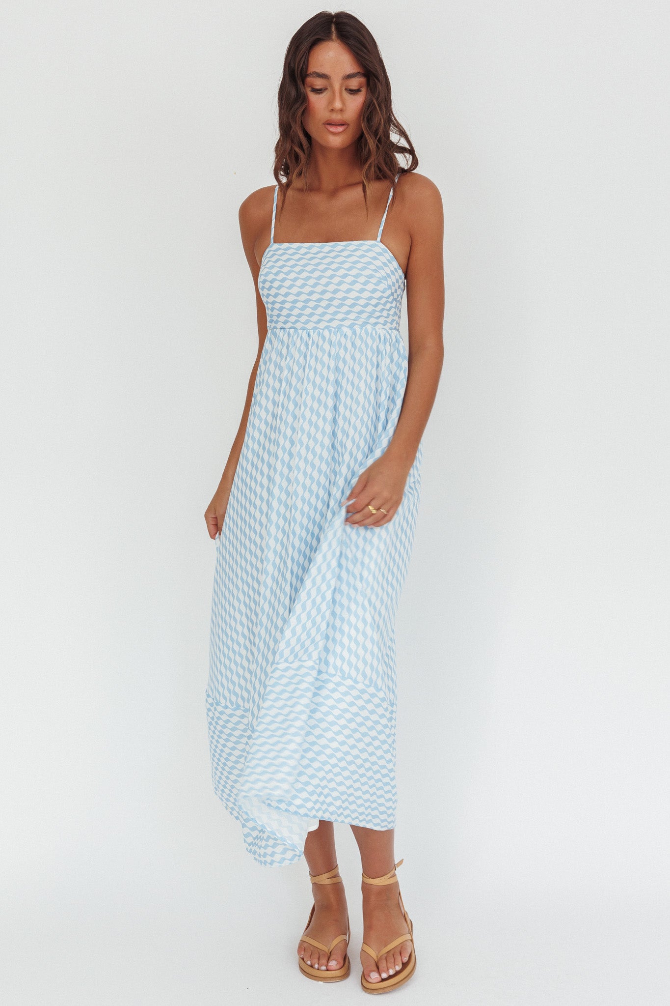 Shirley Square Neckline Maxi Dress Print Light Blue by Selfie Leslie Australia