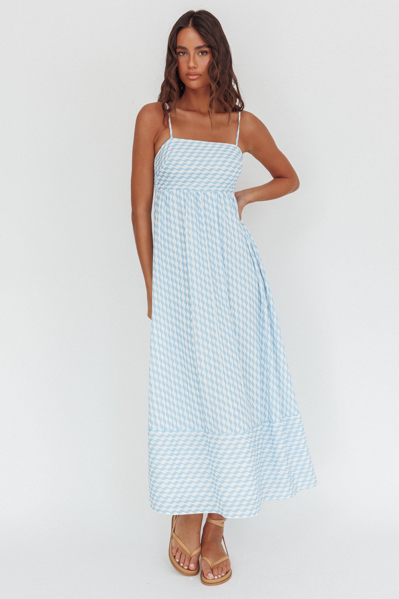 Shirley Square Neckline Maxi Dress Print Light Blue by Selfie Leslie Australia