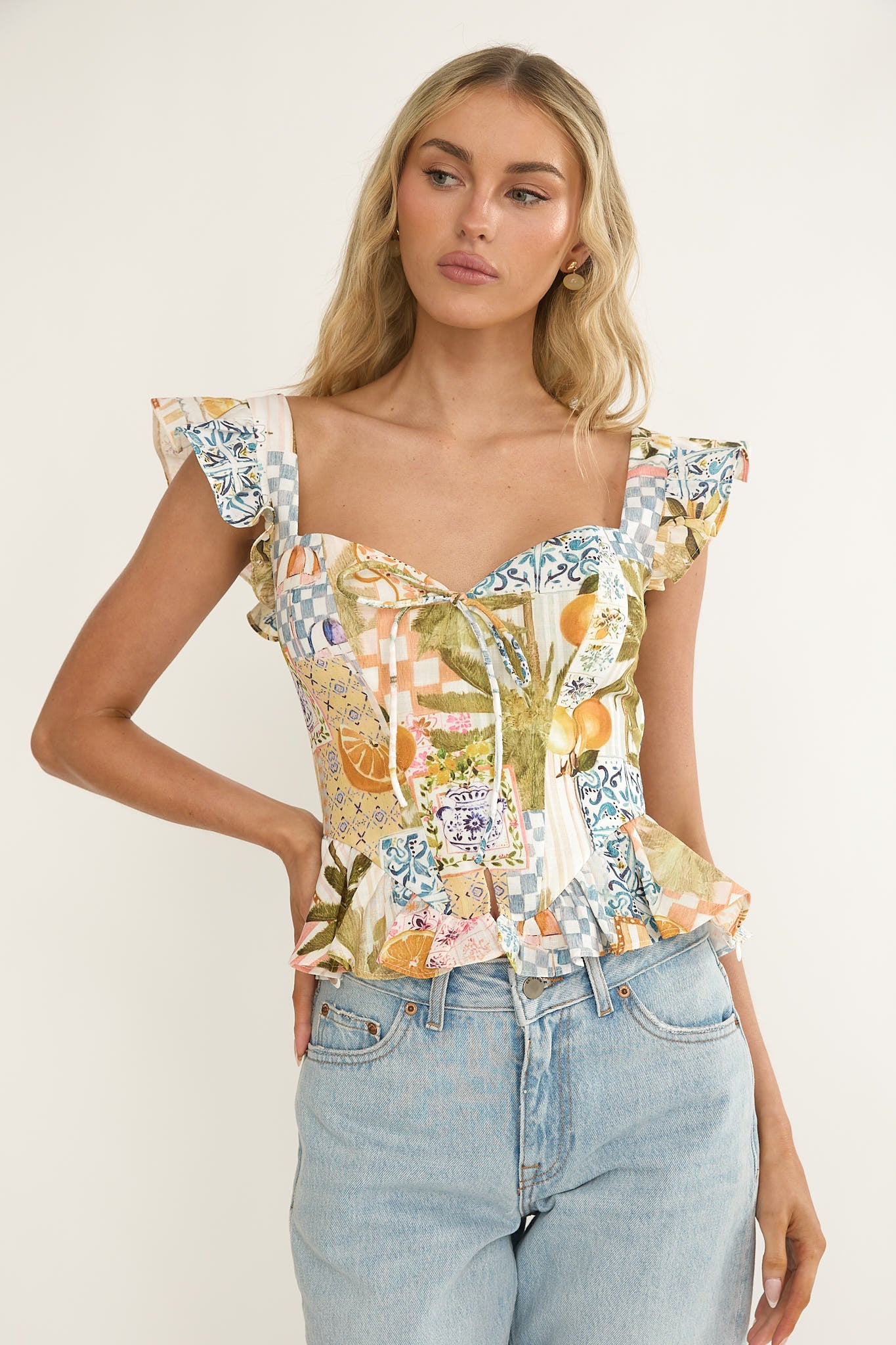 Allora Frill Sleeve Top Las Palmas by Selfie Leslie Australia
