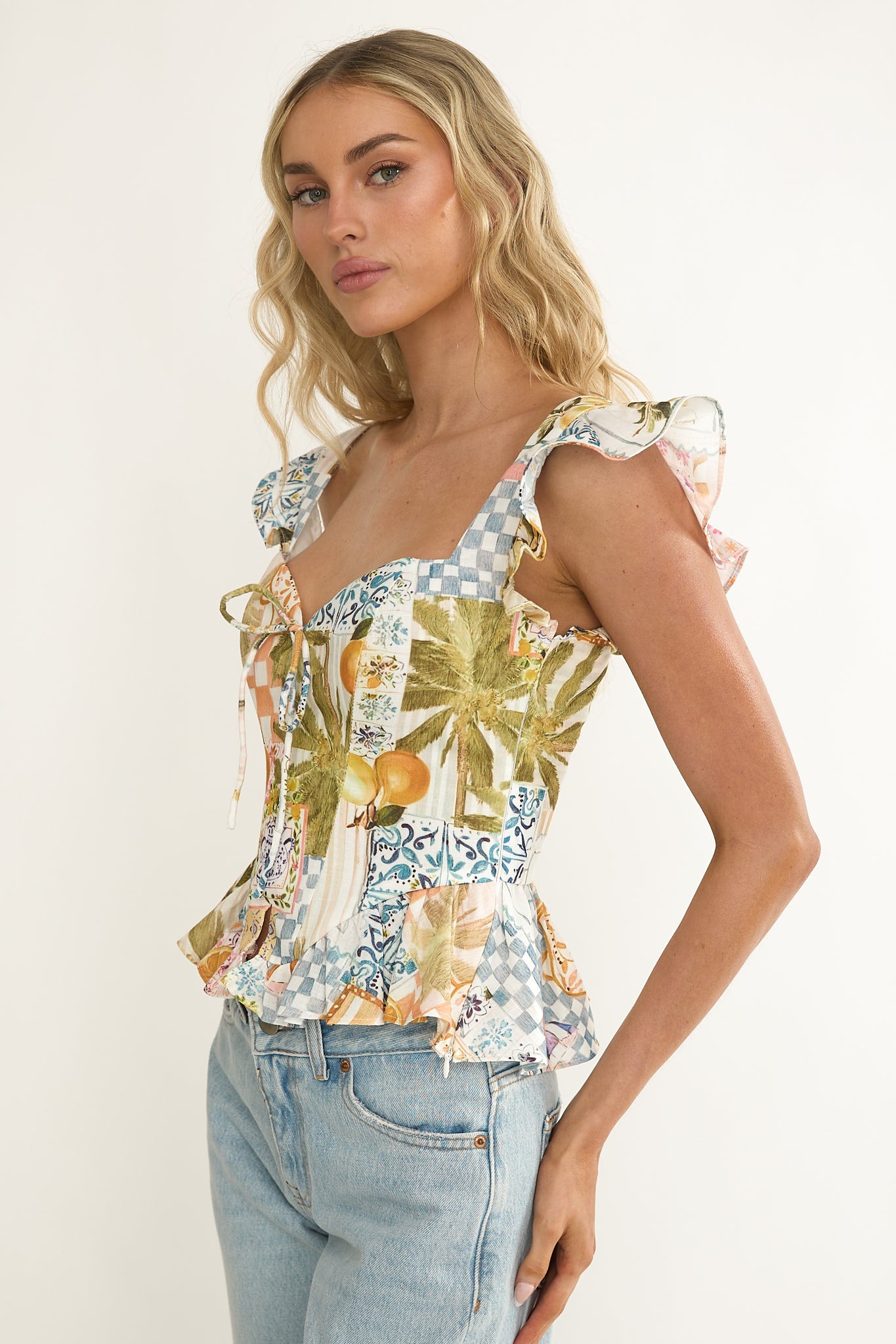 Allora Frill Sleeve Top Las Palmas by Selfie Leslie Australia