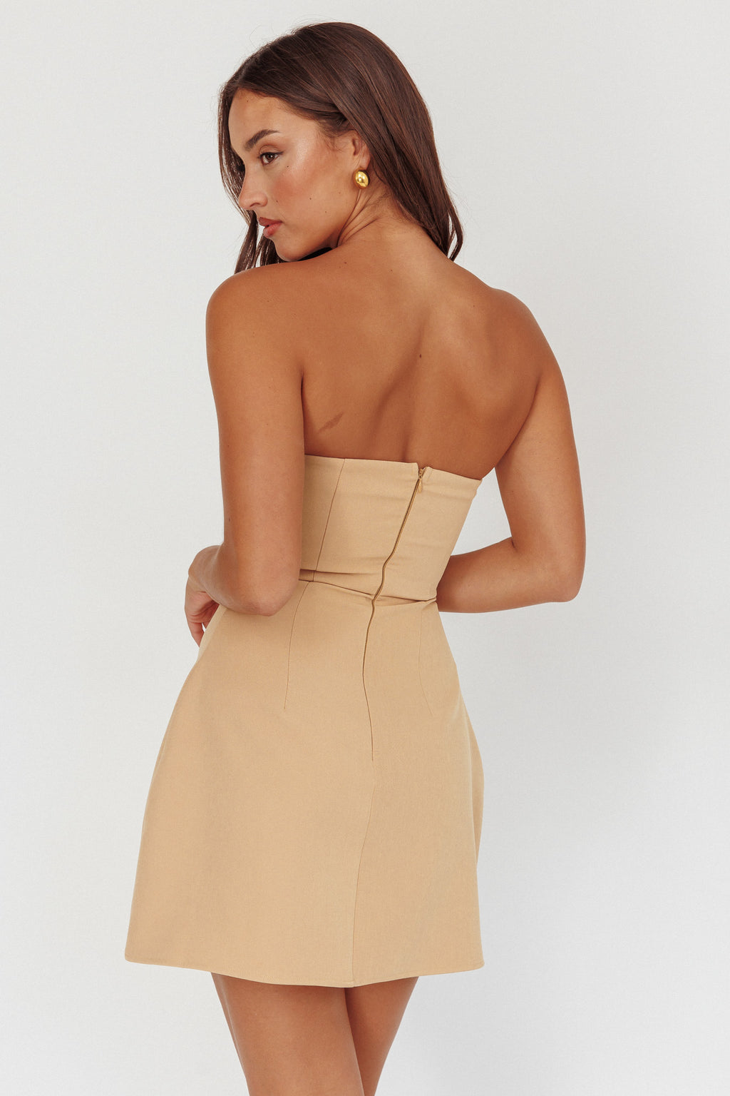 Hillara Strapless Mini Dress Tan by Selfie Leslie Australia