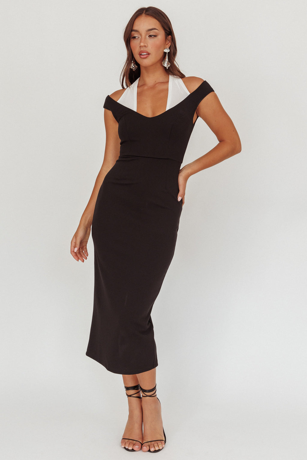 Tyla Contrast Mesh Halter Midi Dress Black by Selfie Leslie Australia